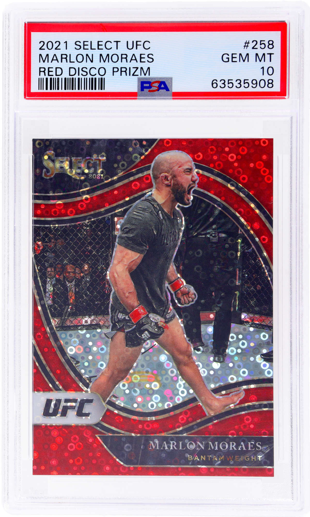 2021 Panini Select UFC Red Disco Prizm Marlon Moraes #258 /199 /157 PSA 10