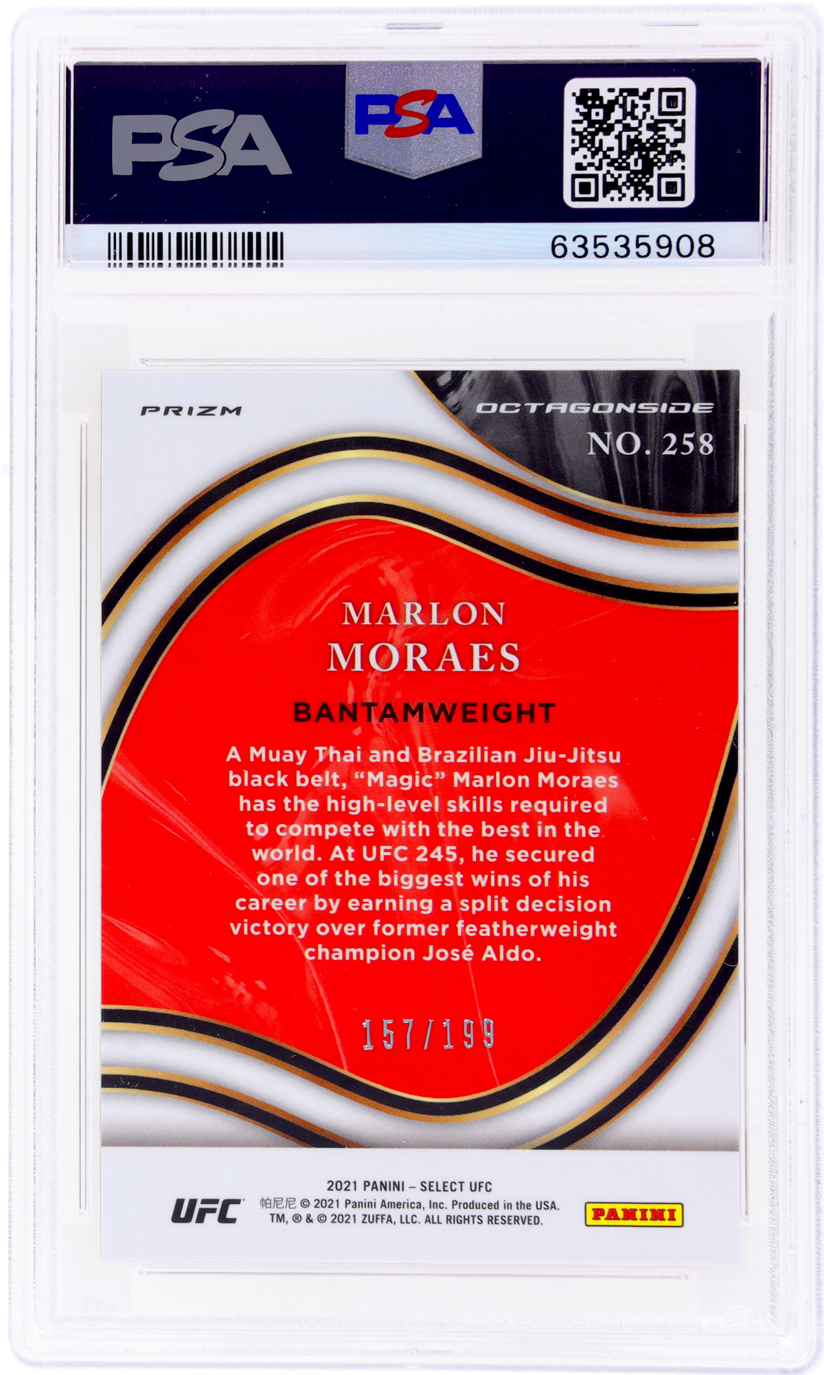 2021 Panini Select UFC Red Disco Prizm Marlon Moraes #258 /199 /157 PSA 10