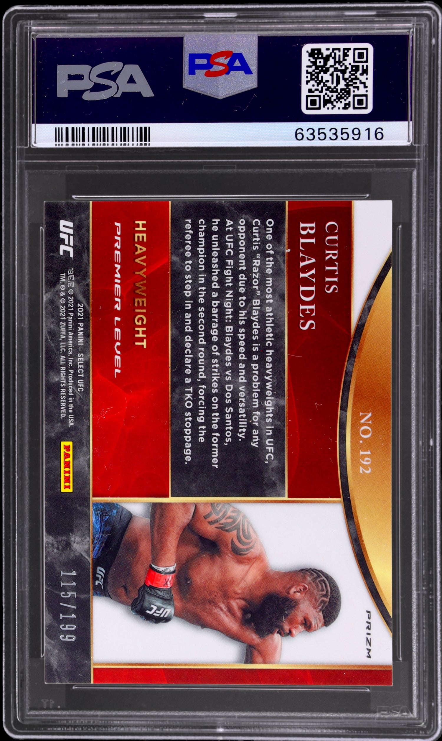 2021 Panini Select UFC Red Disco Prizm Curtis Blaydes #192 /199 PSA 9