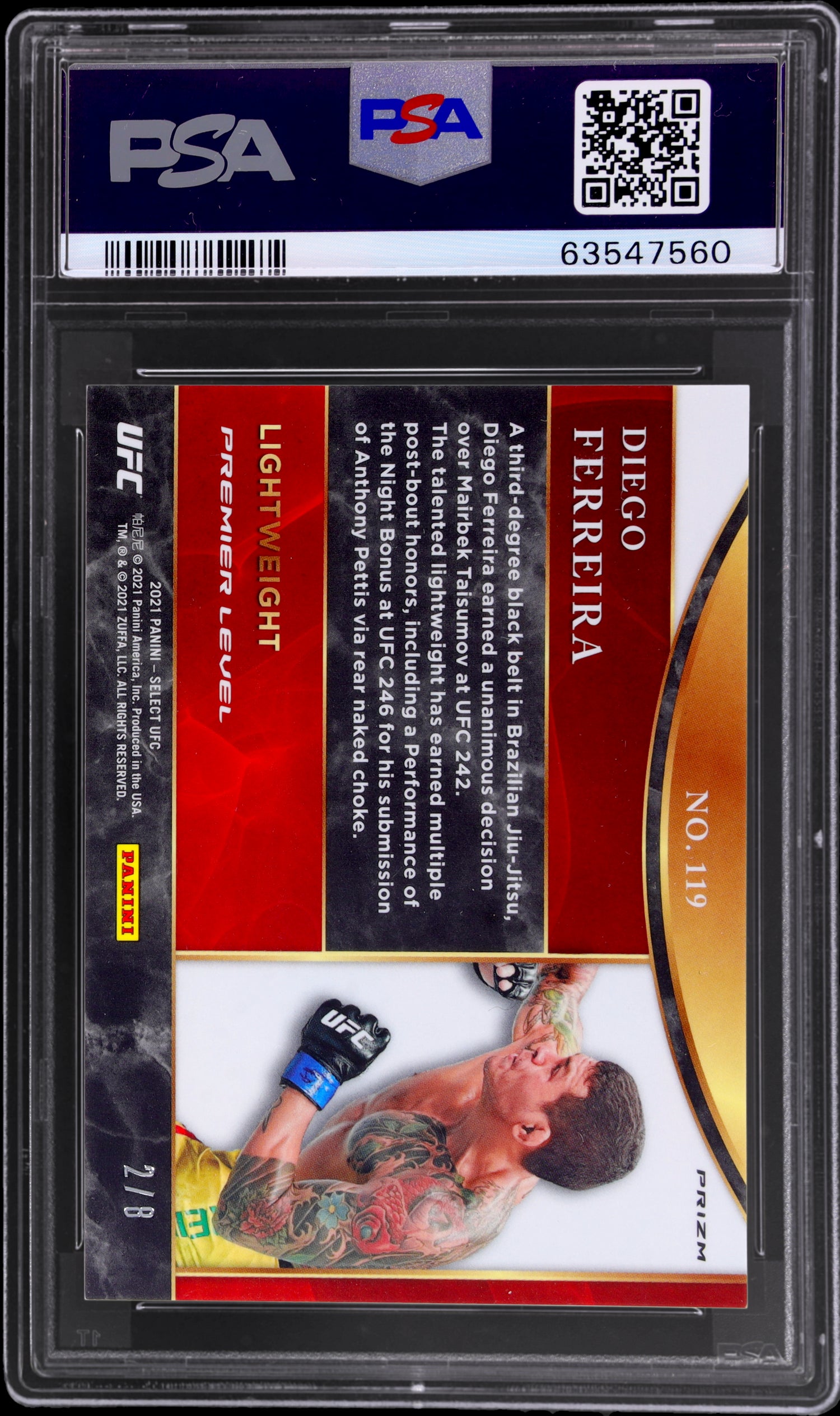 2021 Panini Select UFC Lucky Envelopes Diego Ferreira #119 2/8 PSA 9 RC