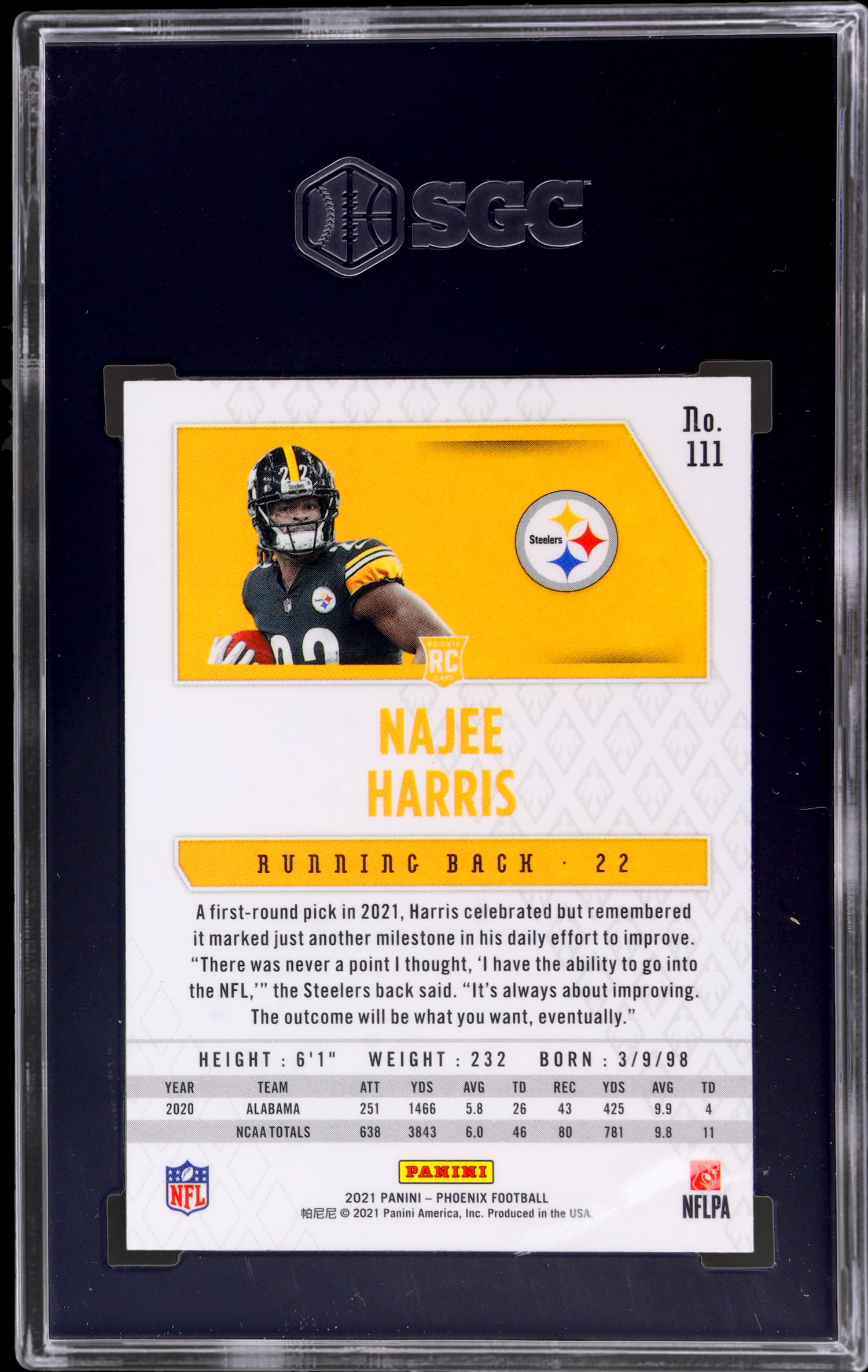 2021 Panini Phoenix Fire Burst Najee Harris #111 SGC 10 RC