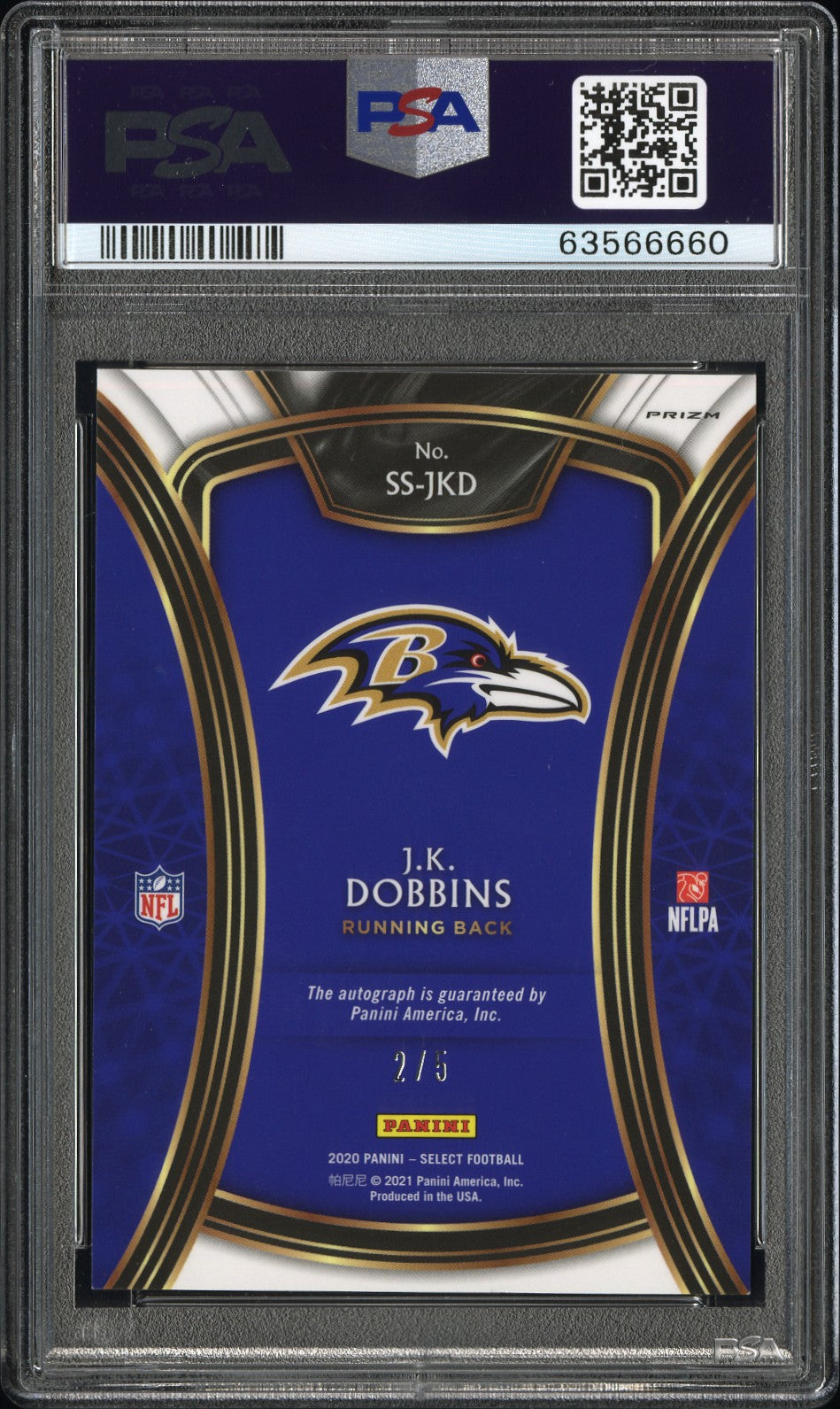 2020 Panini Select Green J.K. Dobbins #SSJKD RC Auto /5 PSA 10 Auto 10