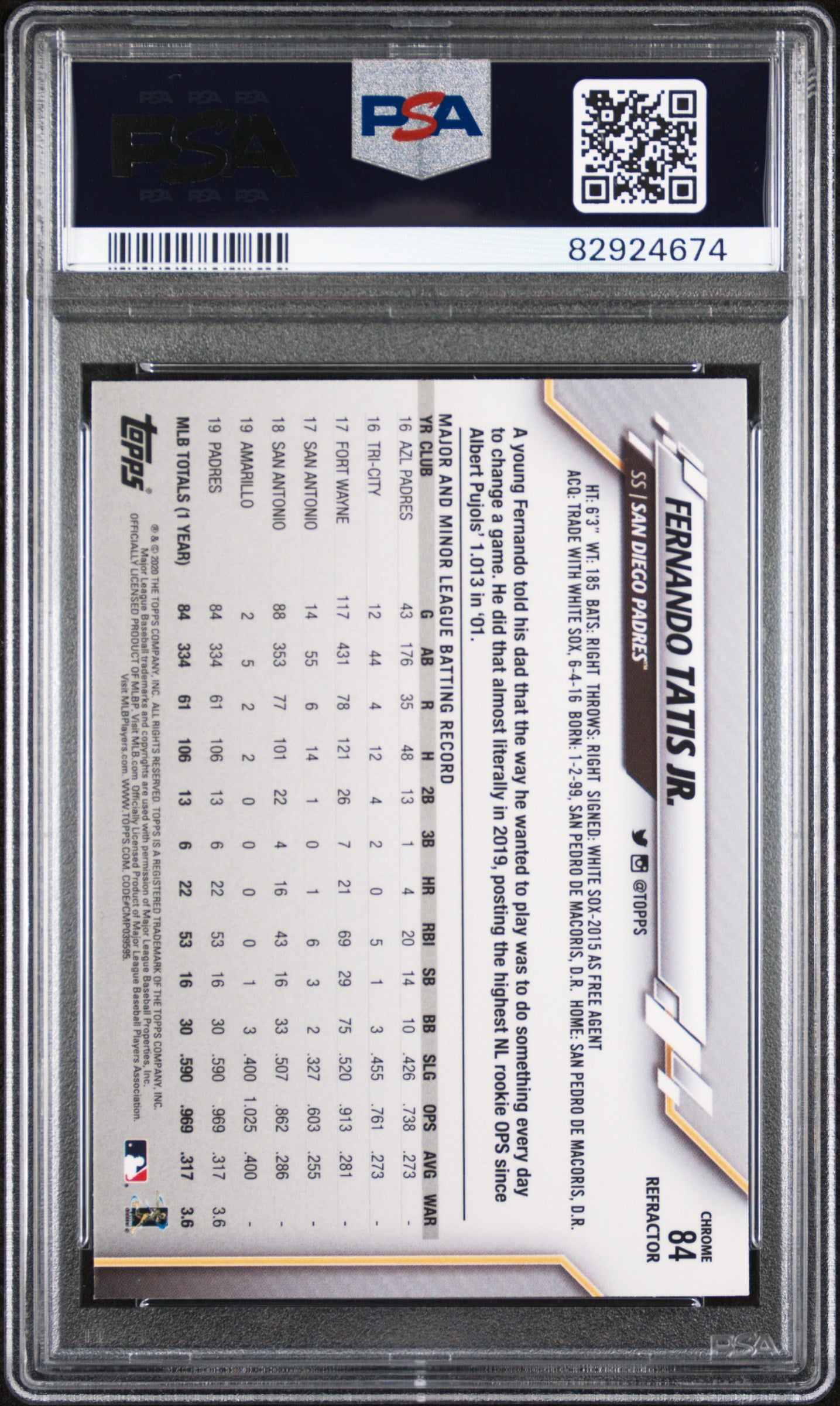 2020 Topps Chrome Pink Refractor Fernando Tatis Jr. #84 PSA 10