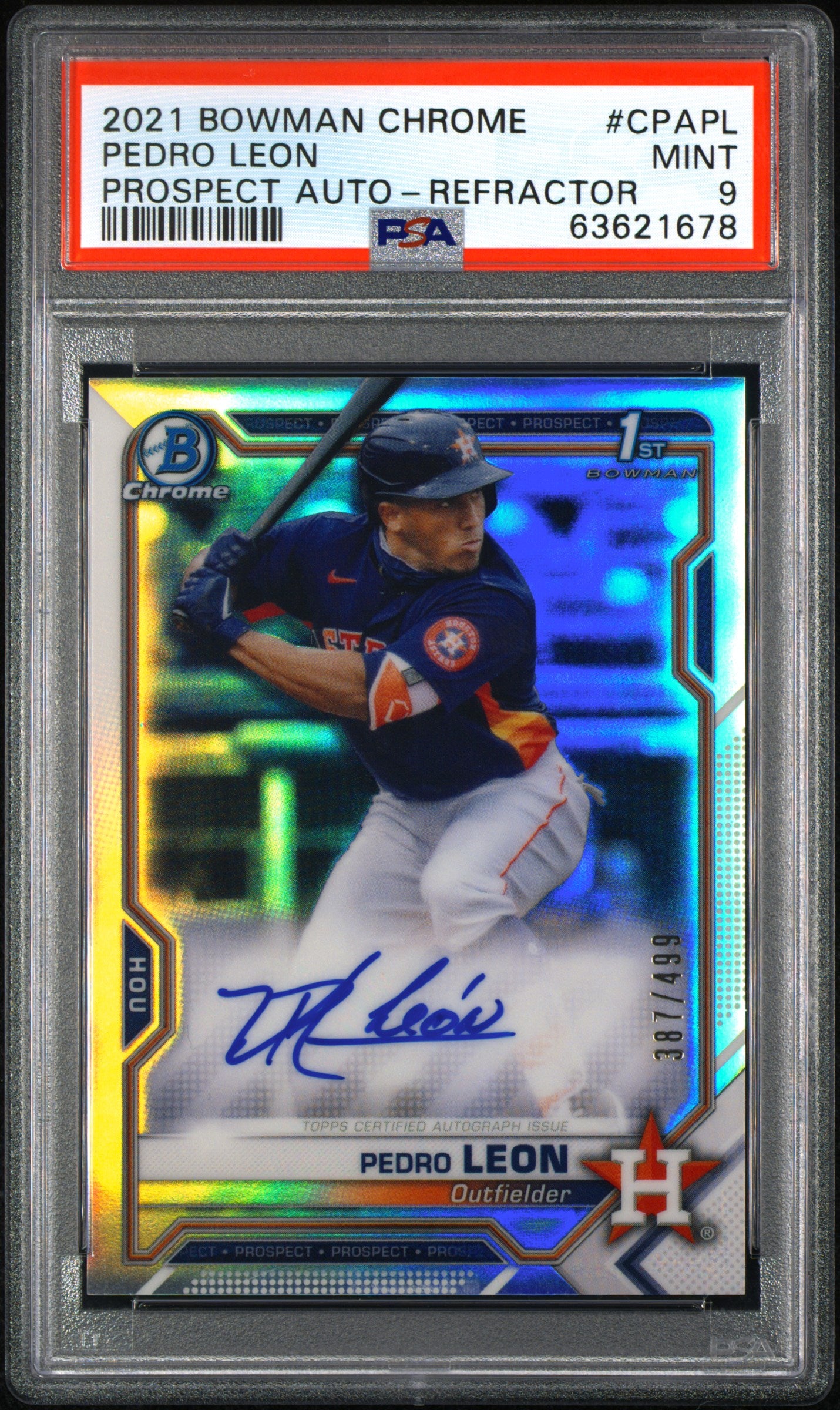 2021 Bowman Chrome Pedro Leon #CPA-PL /499 Auto PSA 9