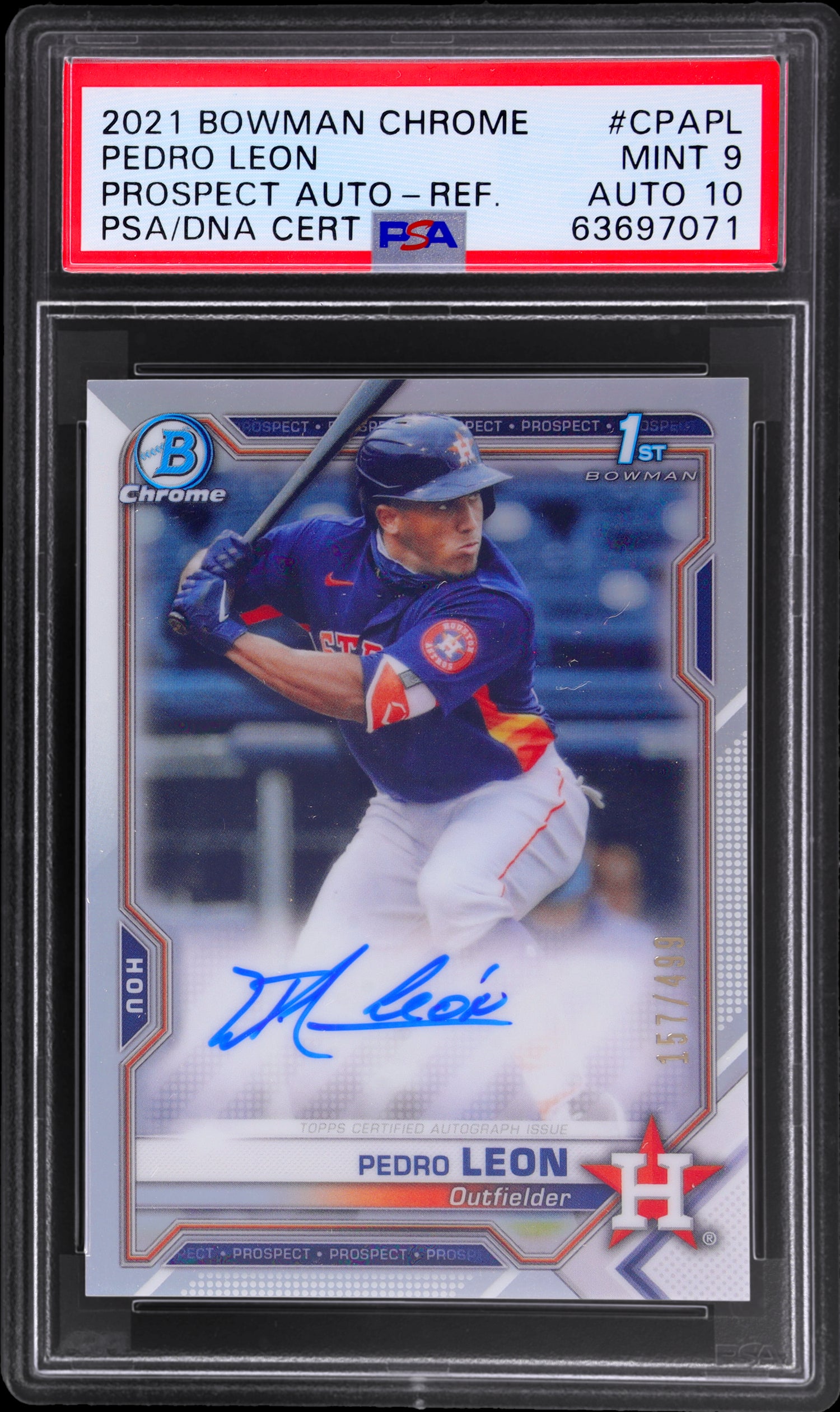2021 Bowman Chrome Prospect Auto Refractor Pedro Leon #CPAPL /499 PSA 9