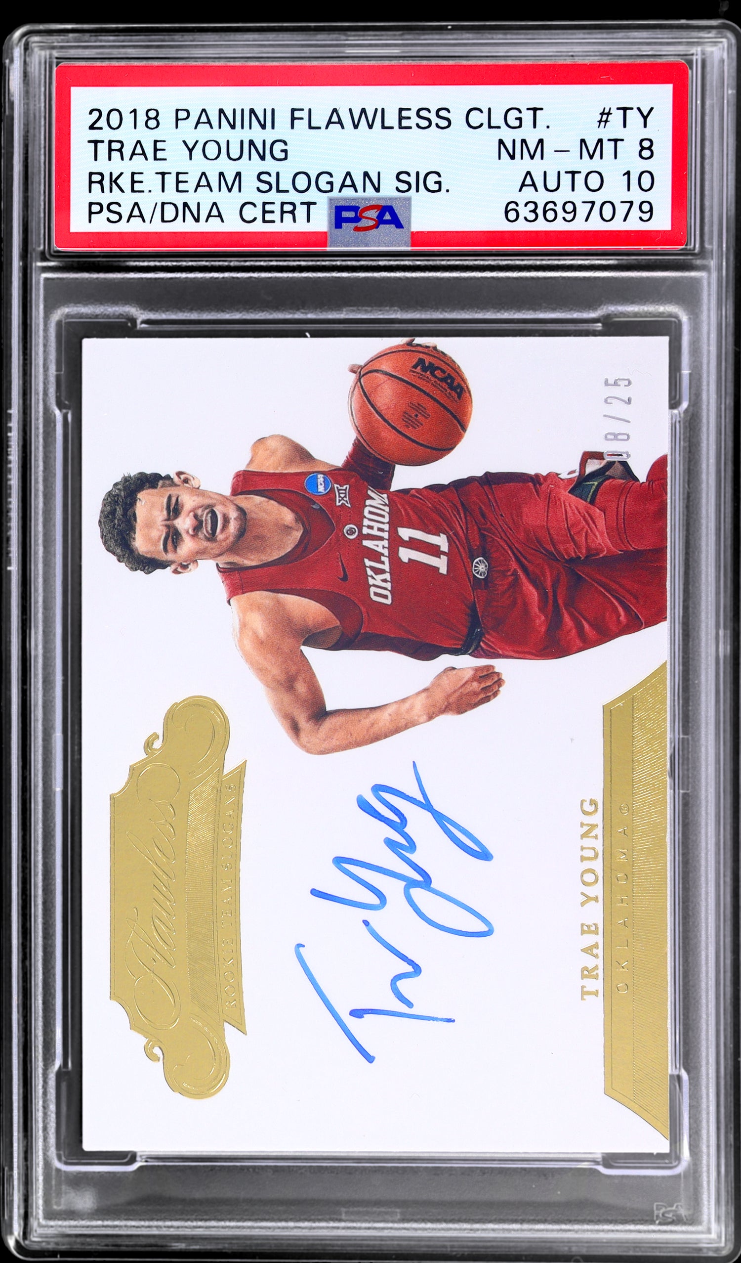 2018 Panini Flawless RKE Team Slogan Sig Trae Young #BSS-TY /25 PSA 8 Auto 10