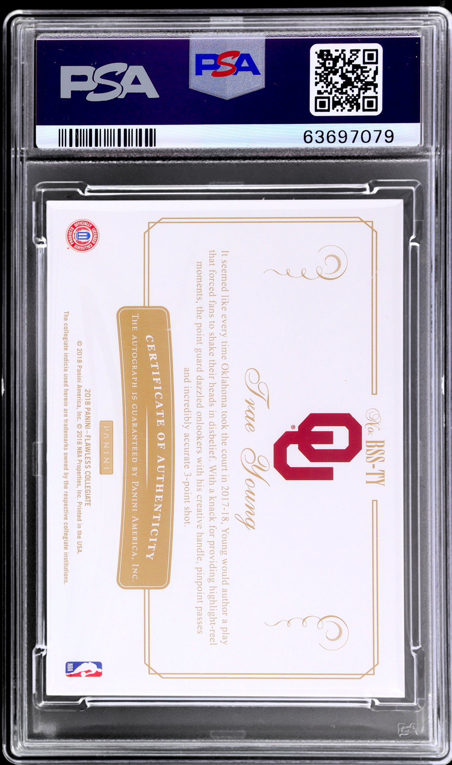 2018 Panini Flawless RKE Team Slogan Sig Trae Young #BSS-TY /25 PSA 8 Auto 10