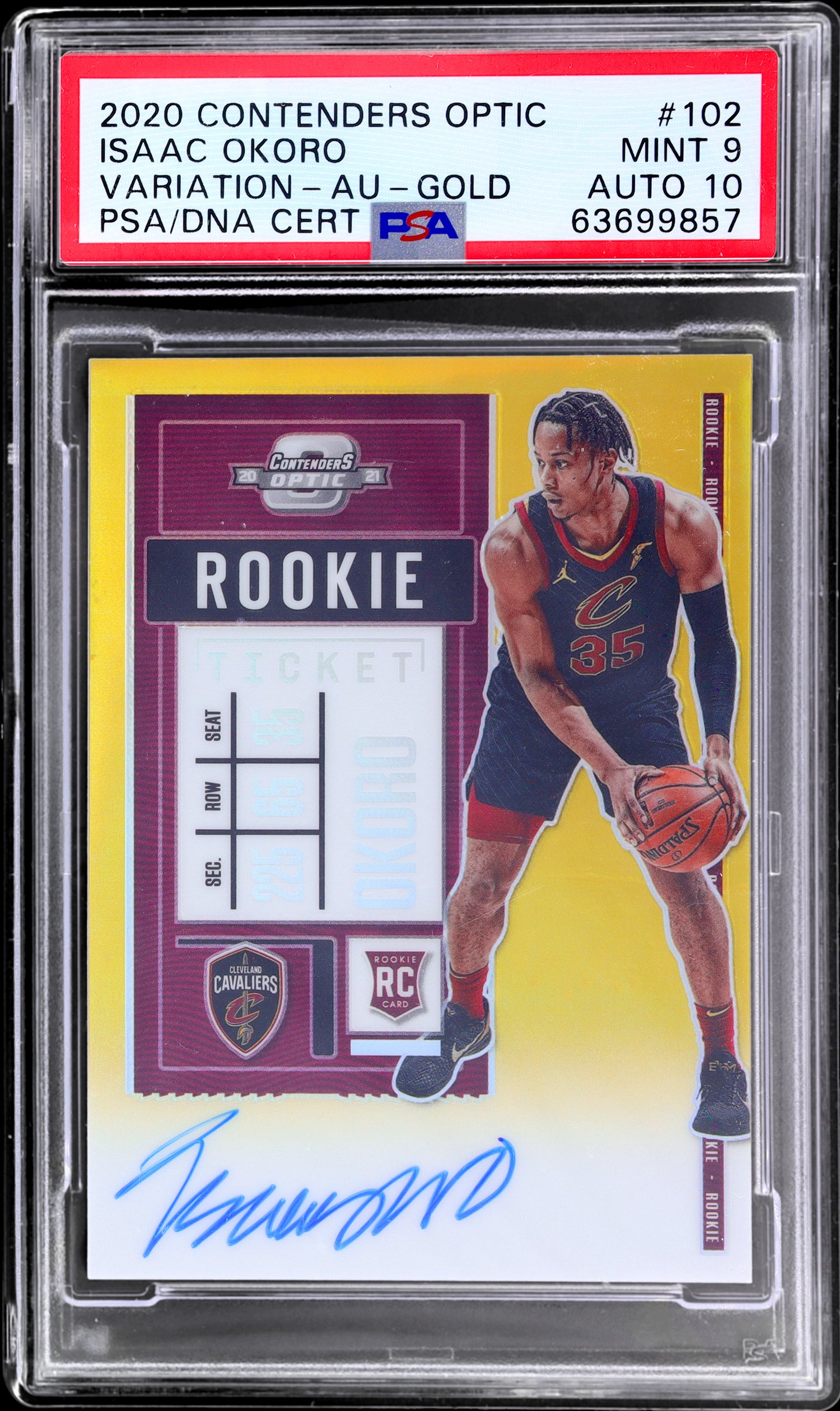 2020 Panini Contenders Optic Gold Isaac Okoro #102 RC Auto /10 PSA 9 Auto 10