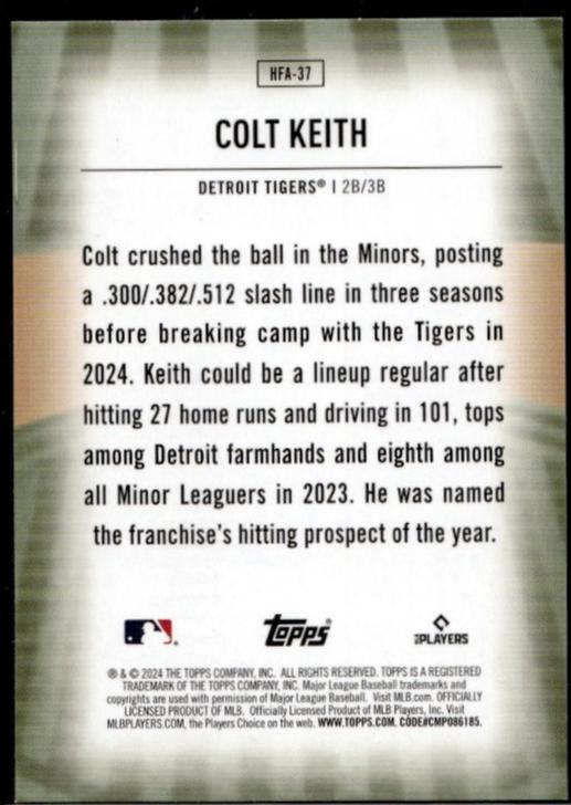 2024 Topps Colt Keith Home Field Advantage Rookie