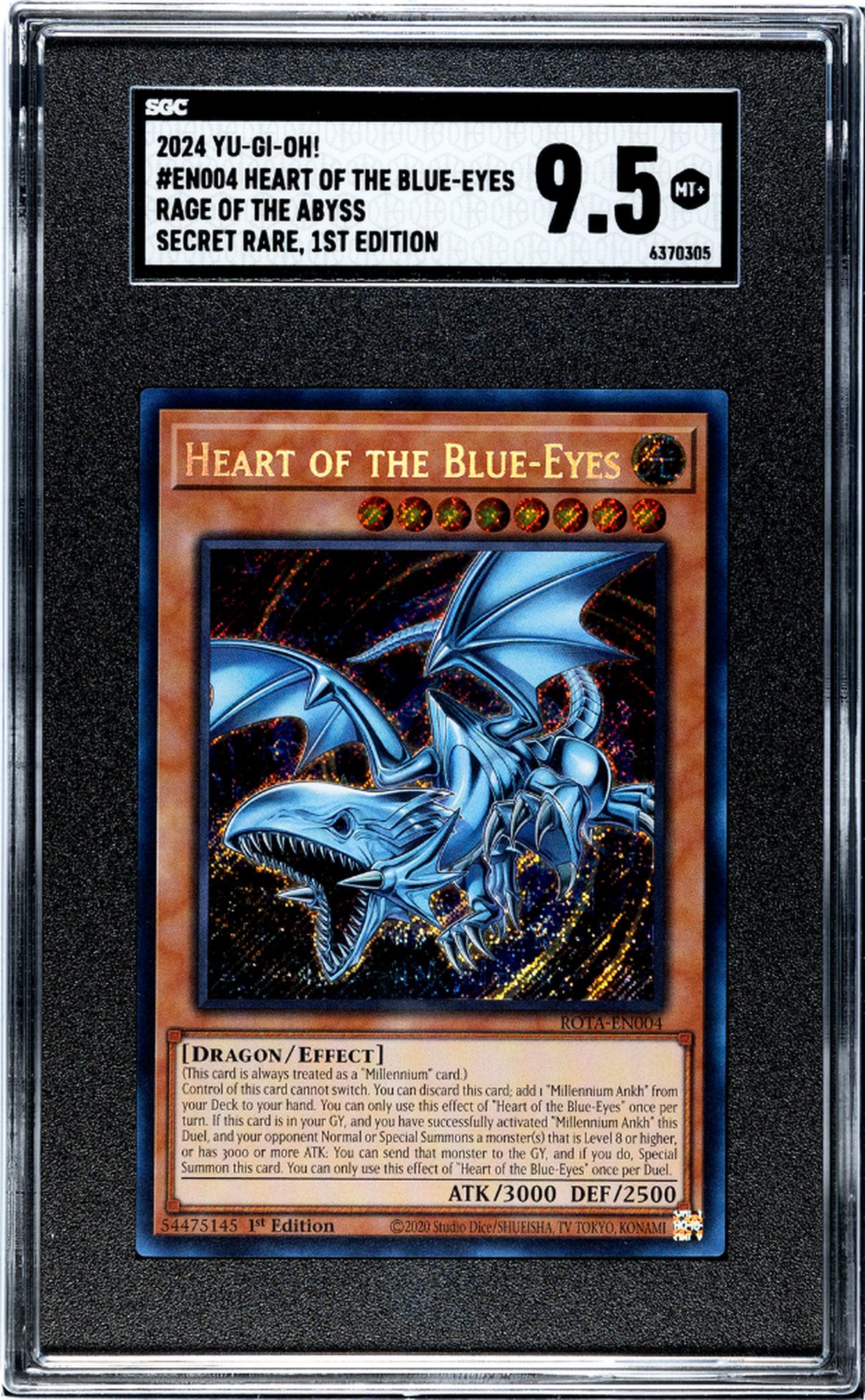 2024 Yu-Gi-Oh Rage of the Abyss Secret Rare Heart of the Blue-Eyes #EN004 SGC 9.5