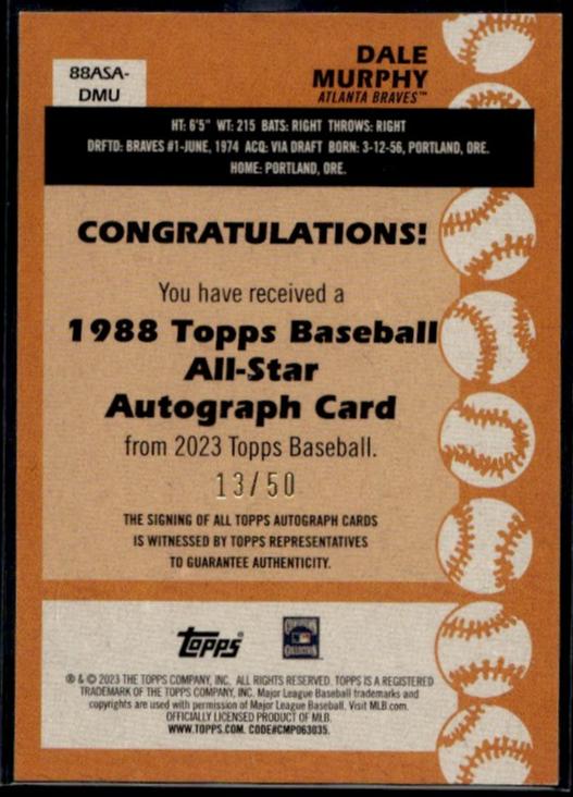 2023 Topps All-Star Dale Murphy Auto /50