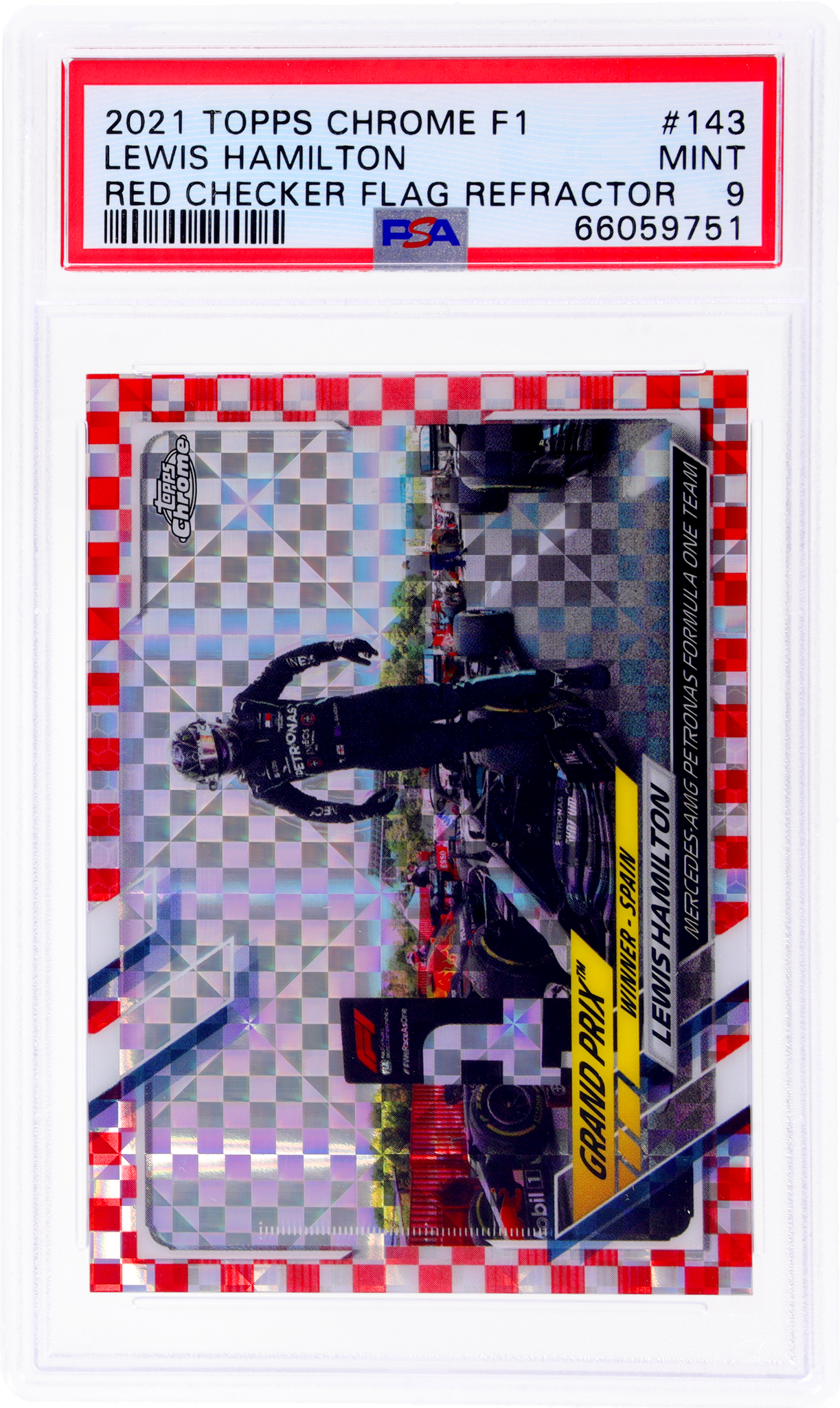 2021 Topps Chrome Formula 1 Red Checker Flag Lewis Hamilton 5/5 PSA 9