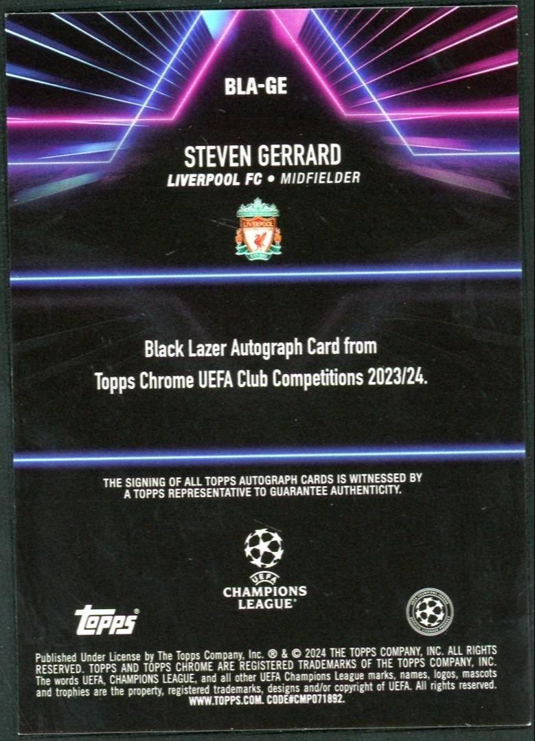 2023-24 Topps Chrome UEFA Steven Gerrard Black Lazer Auto