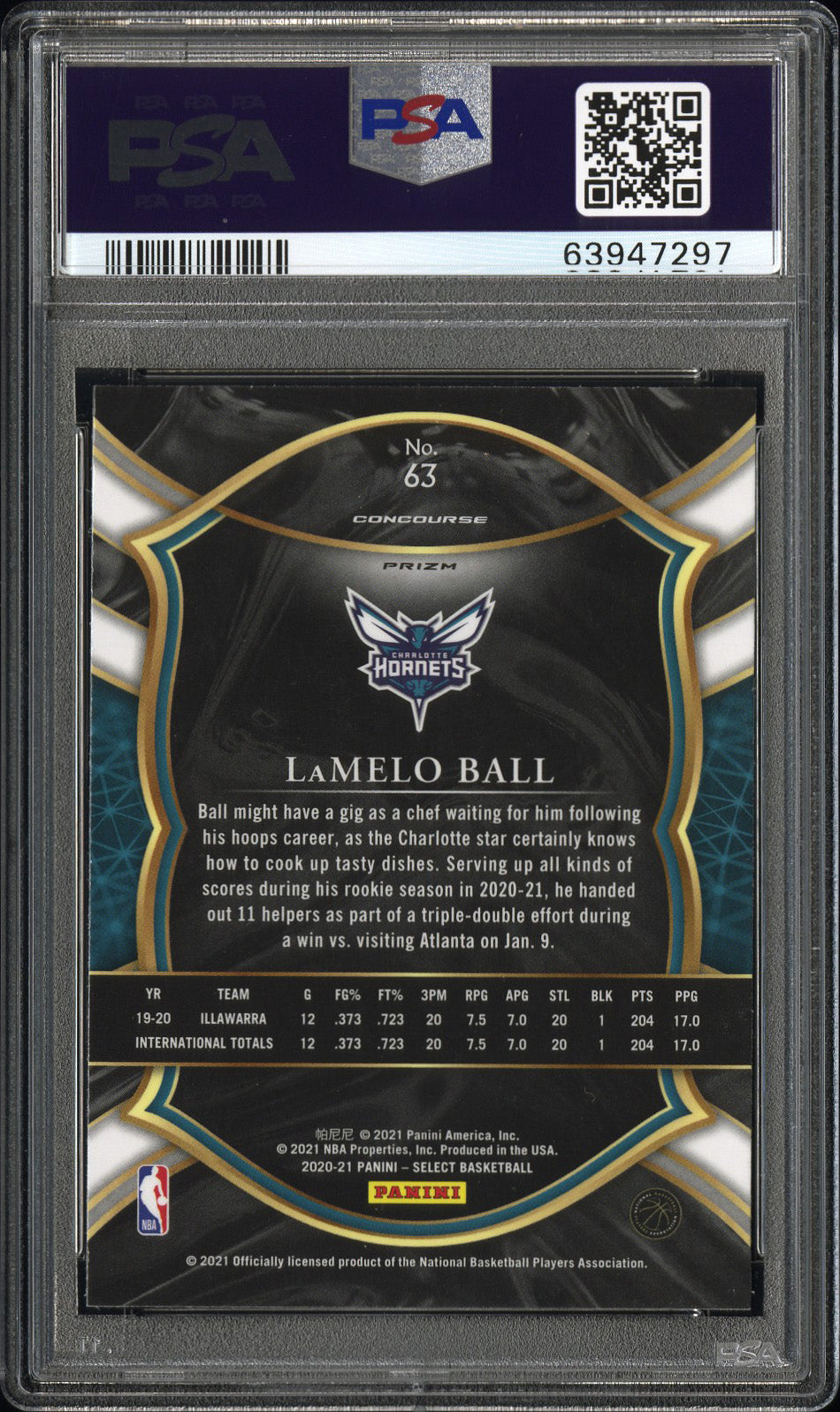 2020 Panini Select Concourse Silver Prizm Lamelo Ball #63 PSA 10