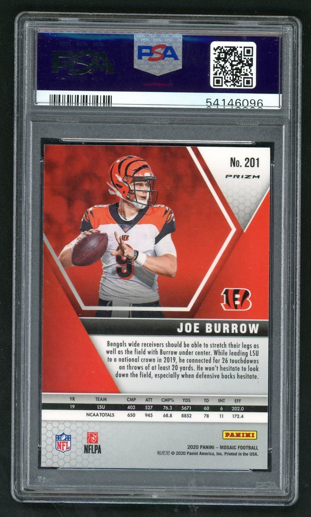 2020 Panini Mosaic Camo Pink Joe Burrow #201 PSA 9