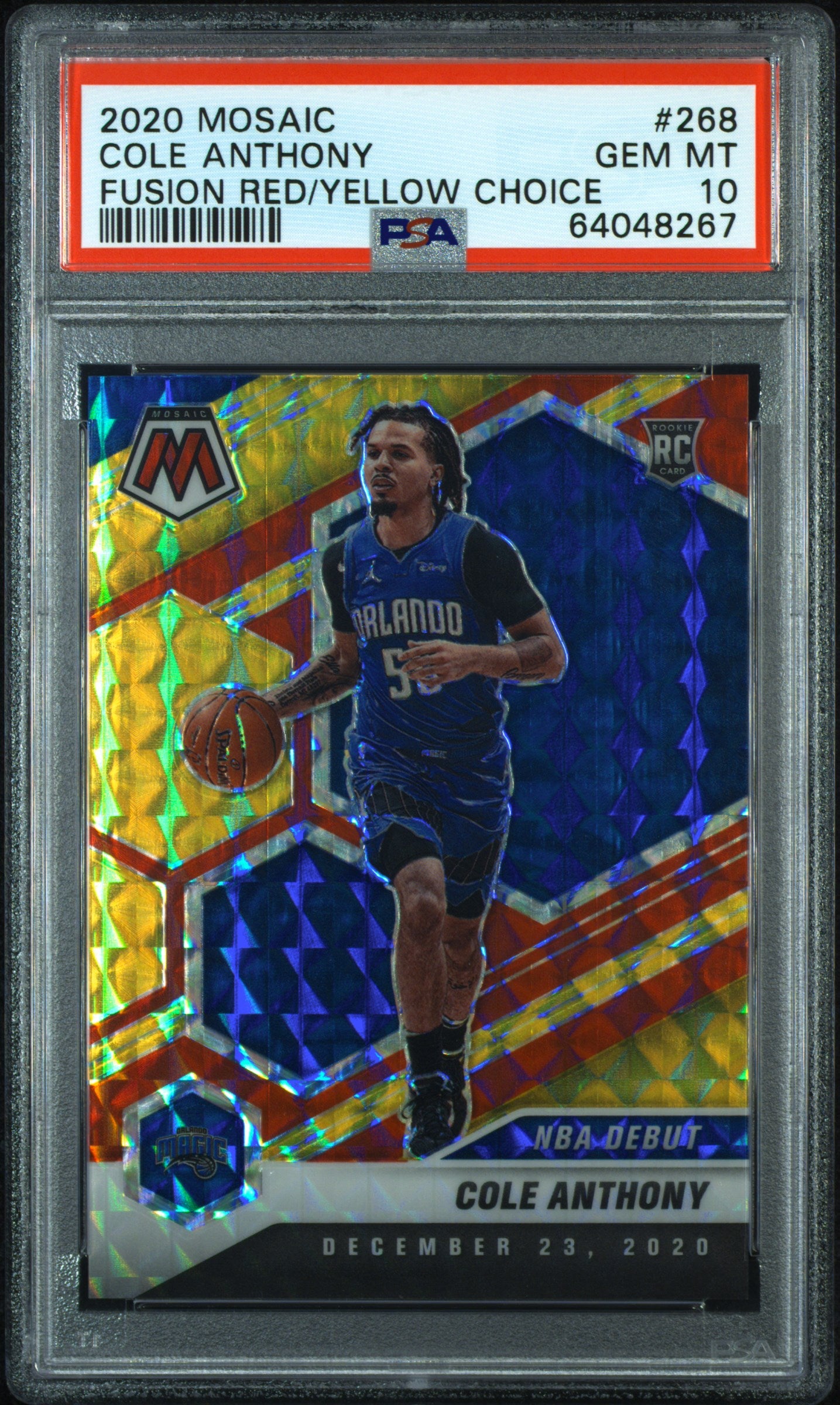 2020 Panini Mosaic Fusion Red/Yellow Choice Cole Anthony #268 RC /88 PSA 10