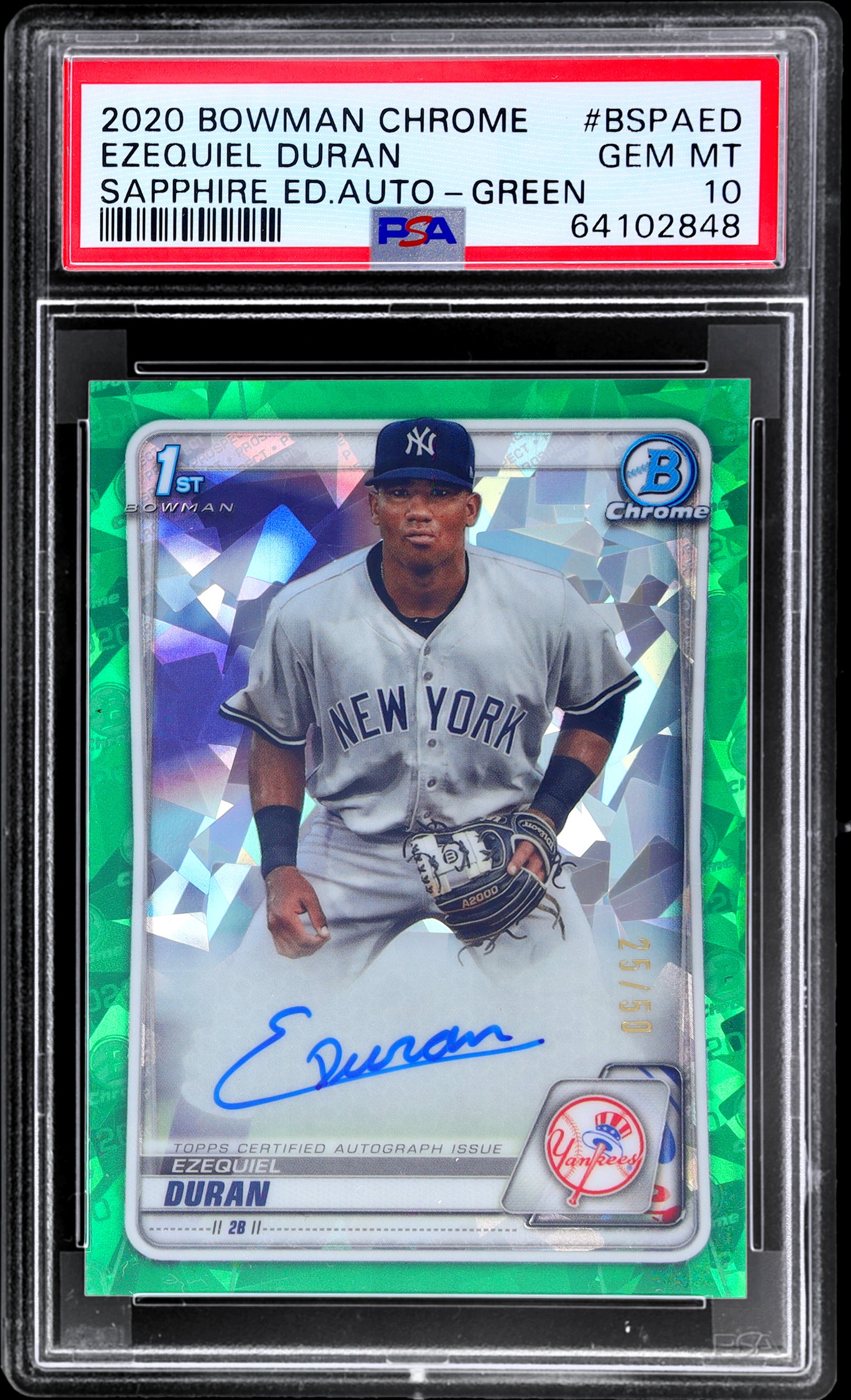 2020 Bowman Chrome Sapphire Ezequiel Duran Green #BSPAED /50 PSA 10 Auto