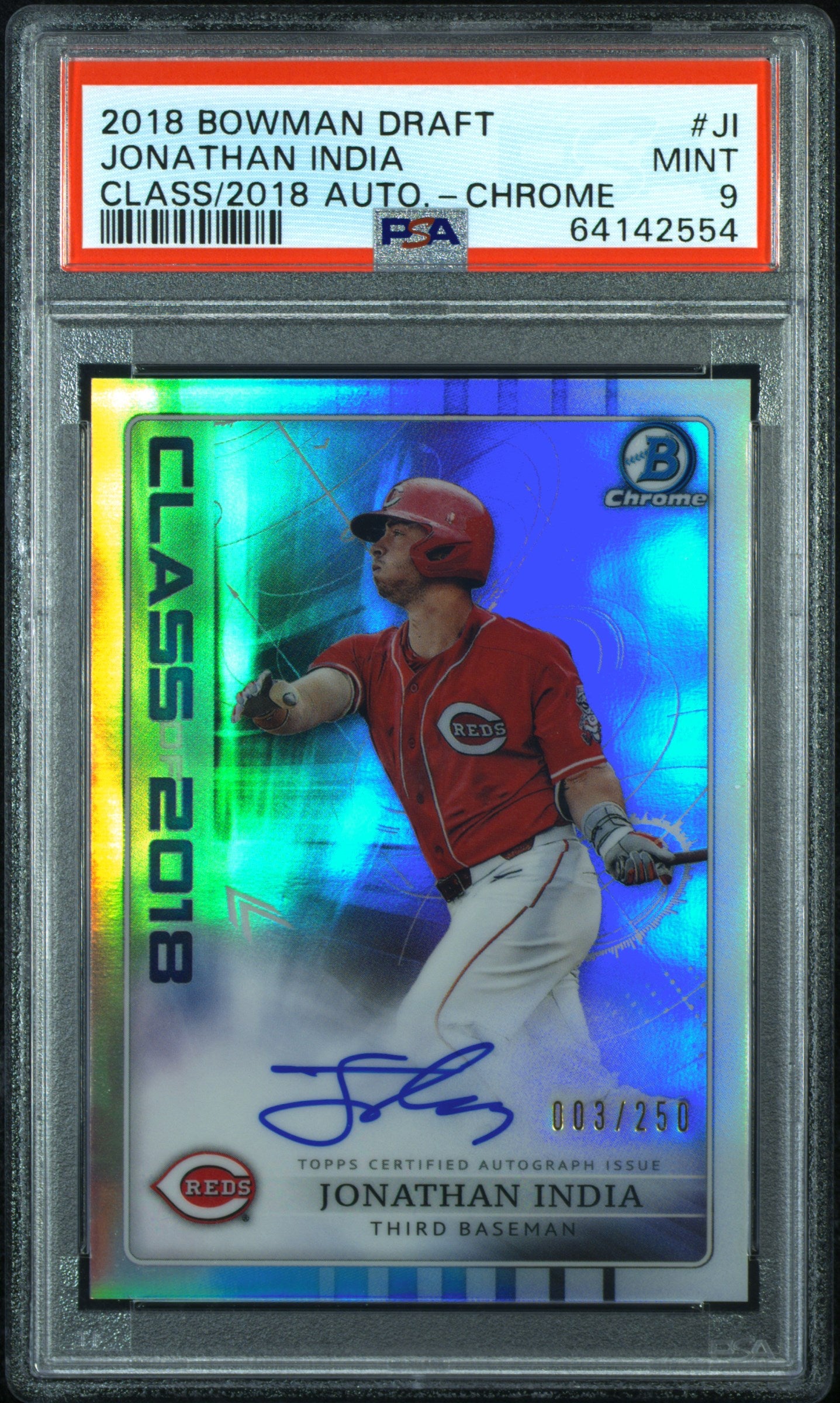 2018 Bowman Draft Class of 2018 Refractor Jonathan India #JI Auto /250 PSA 9