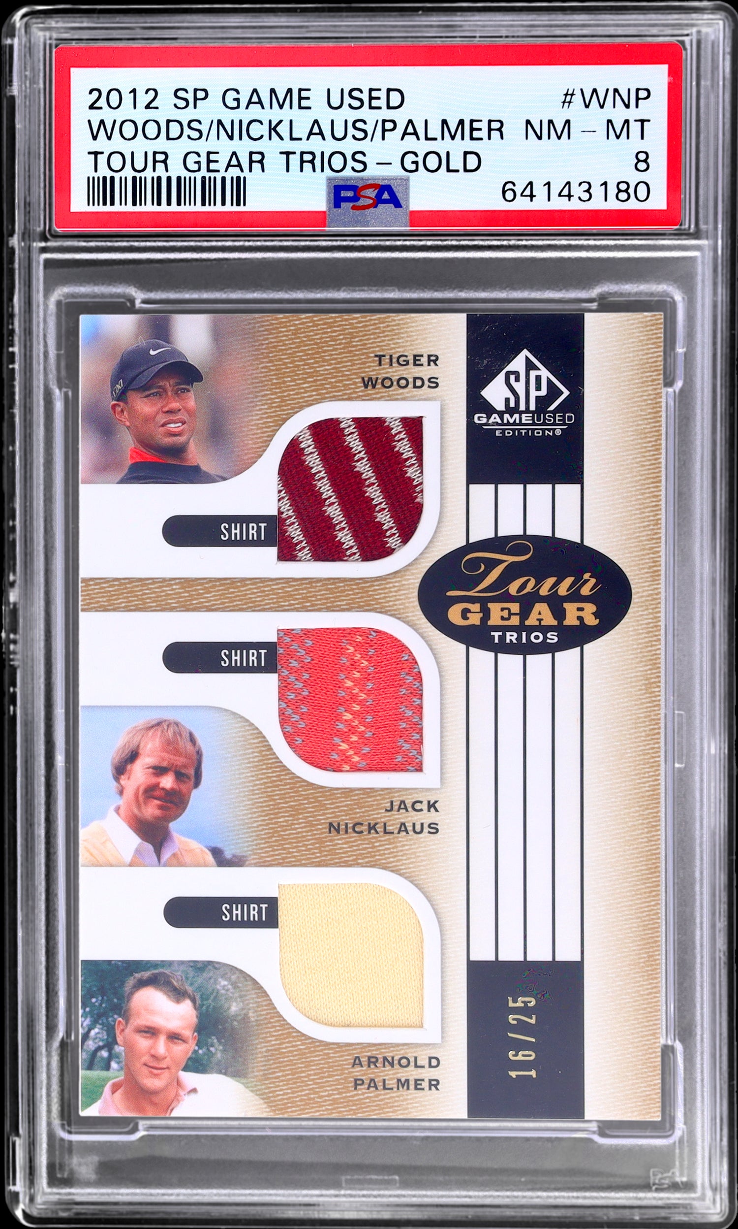 2012 Upper Deck SP Game Used Gold Tiger Woods #WNP Shirt /25 PSA 8