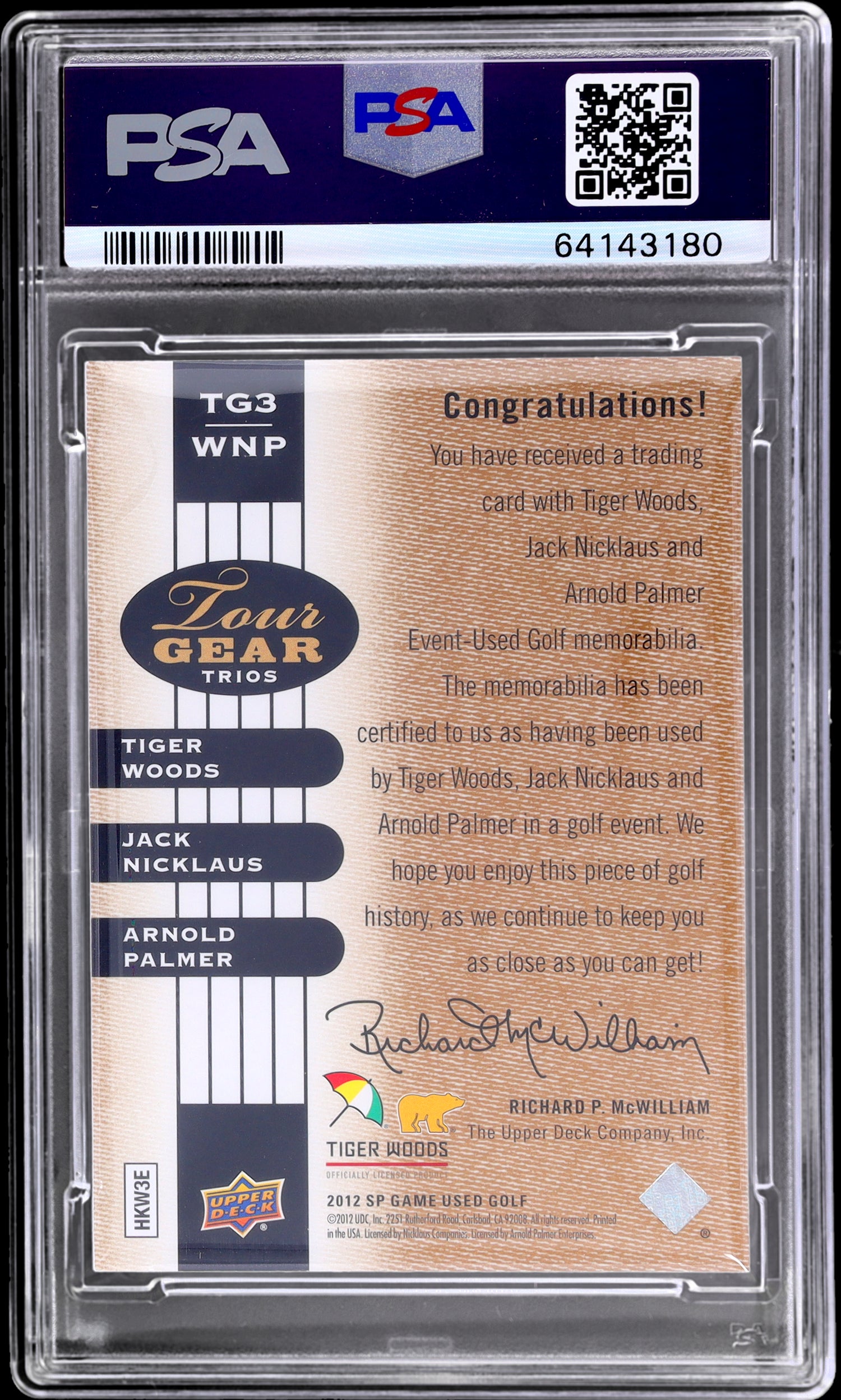 2012 Upper Deck SP Game Used Gold Tiger Woods #WNP Shirt /25 PSA 8