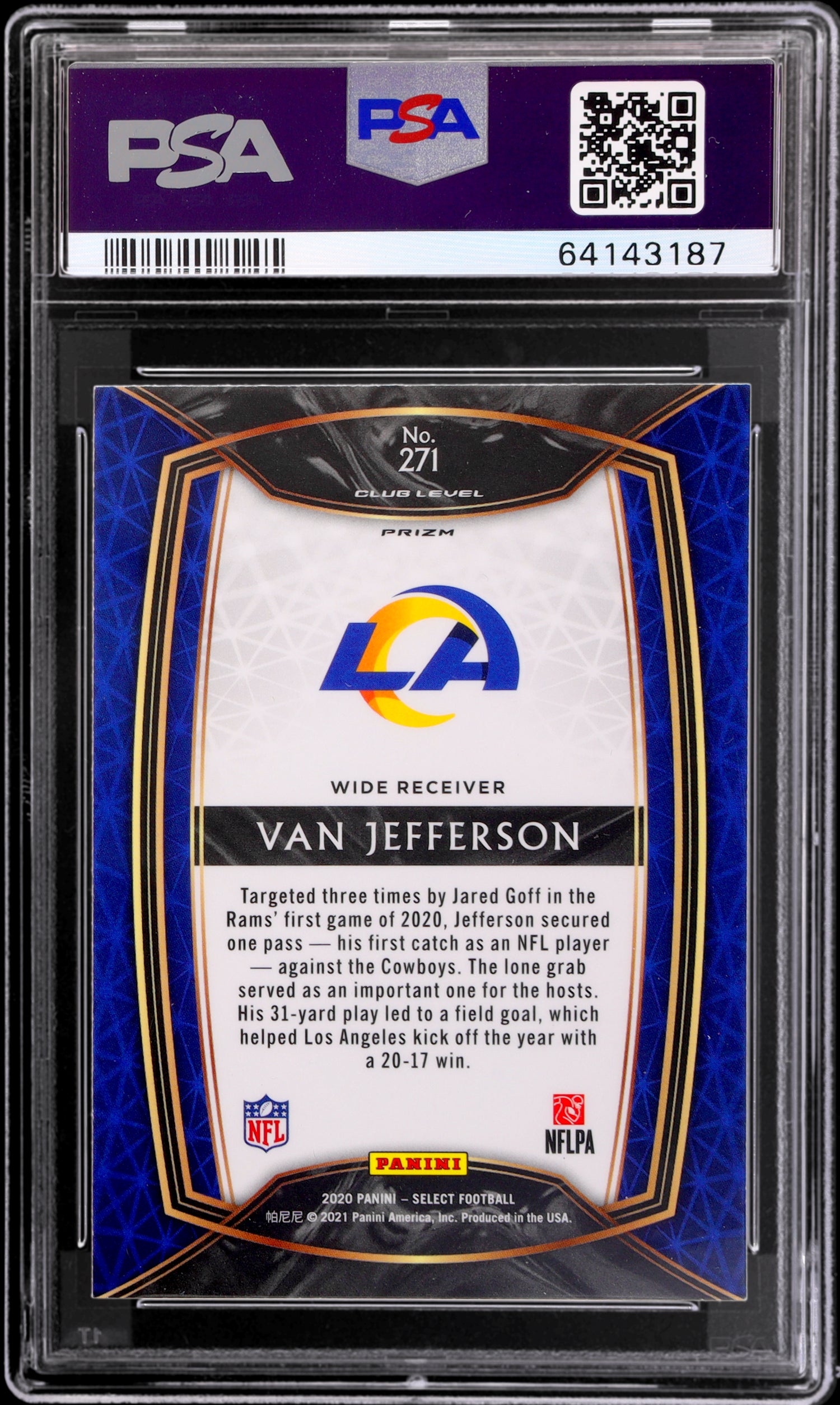 2020 Panini Select Cosmic Prizm Van Jefferson #271 PSA 9 RC