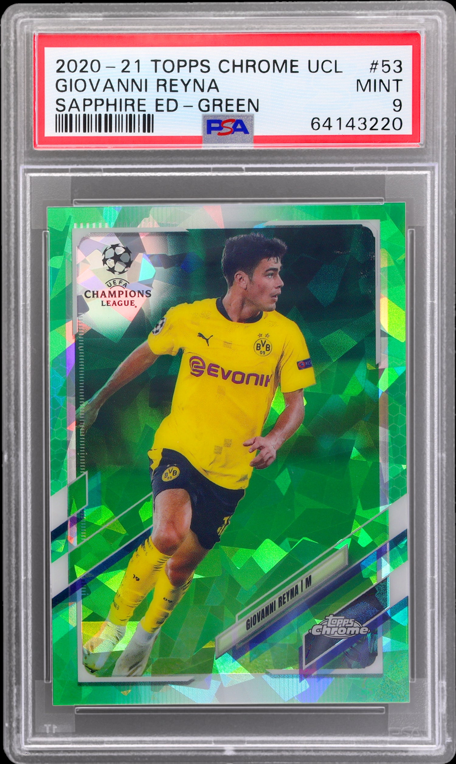 2020 Topps Chrome UCL Giovanni Reyna #53 /75 PSA 9 Sapphire Green