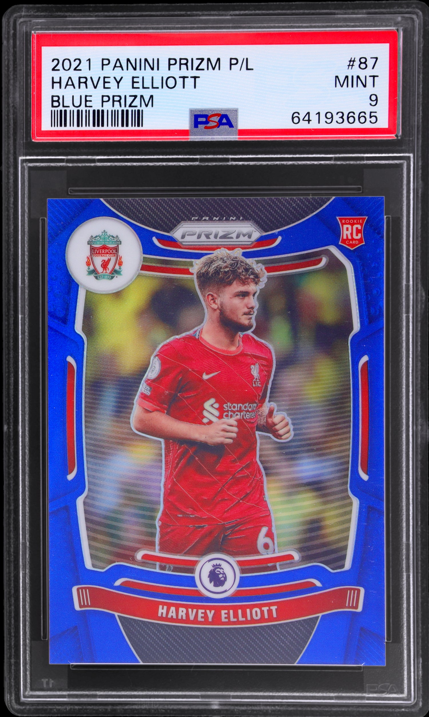 2021 Panini Prizm EPL Blue Prizm Harvey Elliott #87 /340 PSA 9 RC