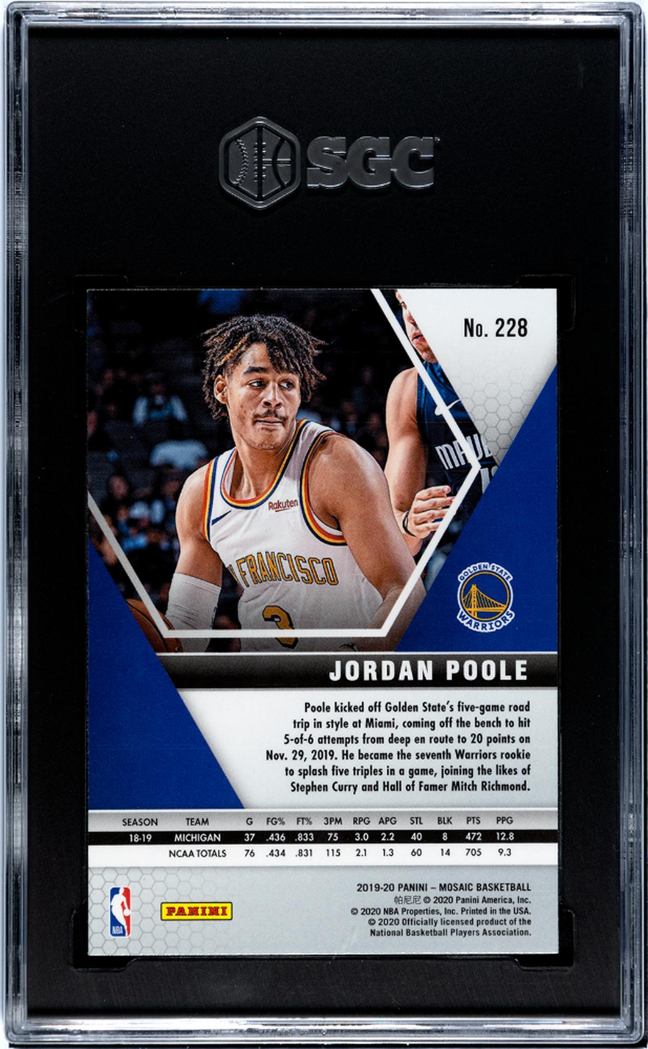2019-20 Panini Mosaic Jordan Poole #228 RC SGC 8