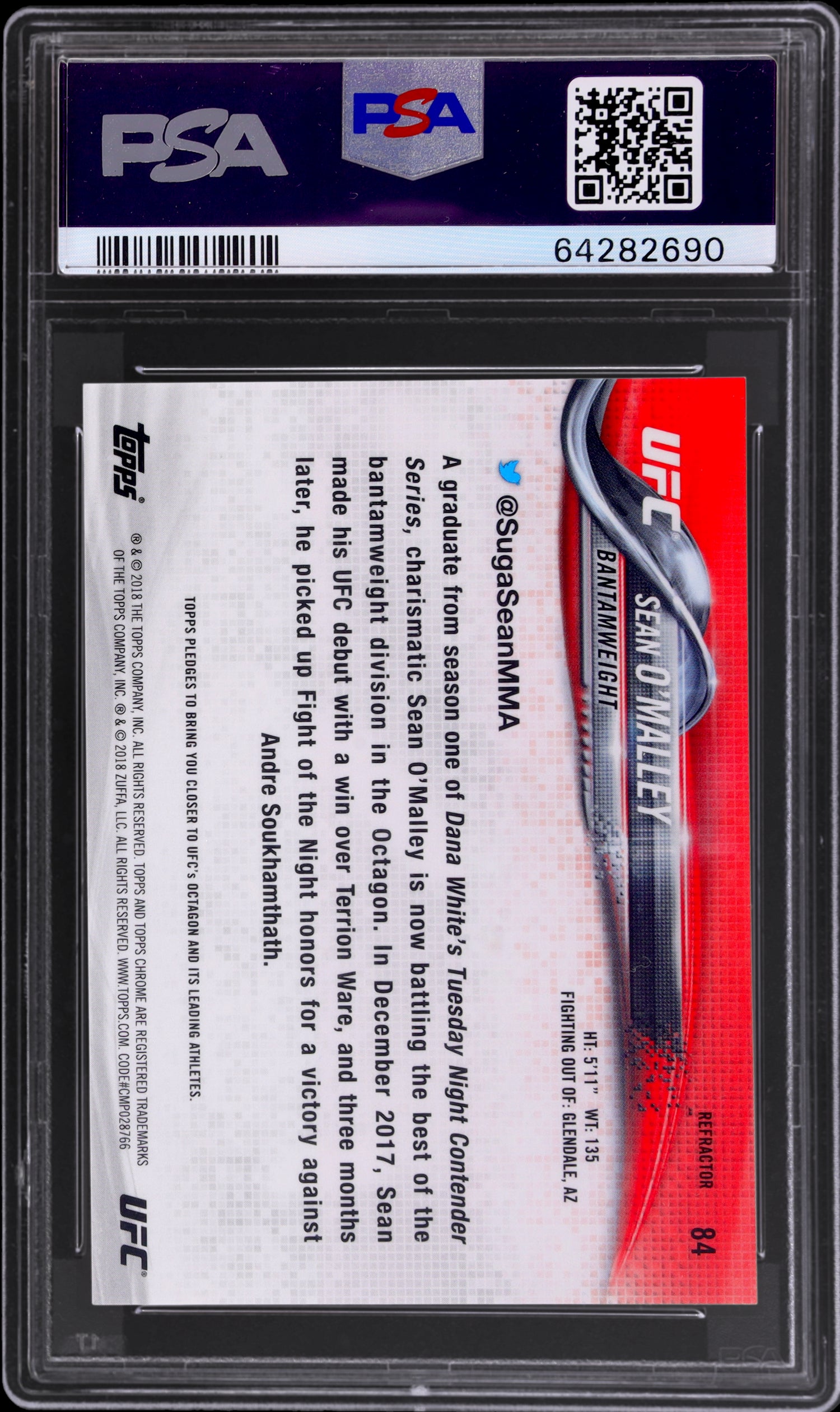 2018 Topps Chrome Refractor Sean O'Malley #84 RC PSA 10