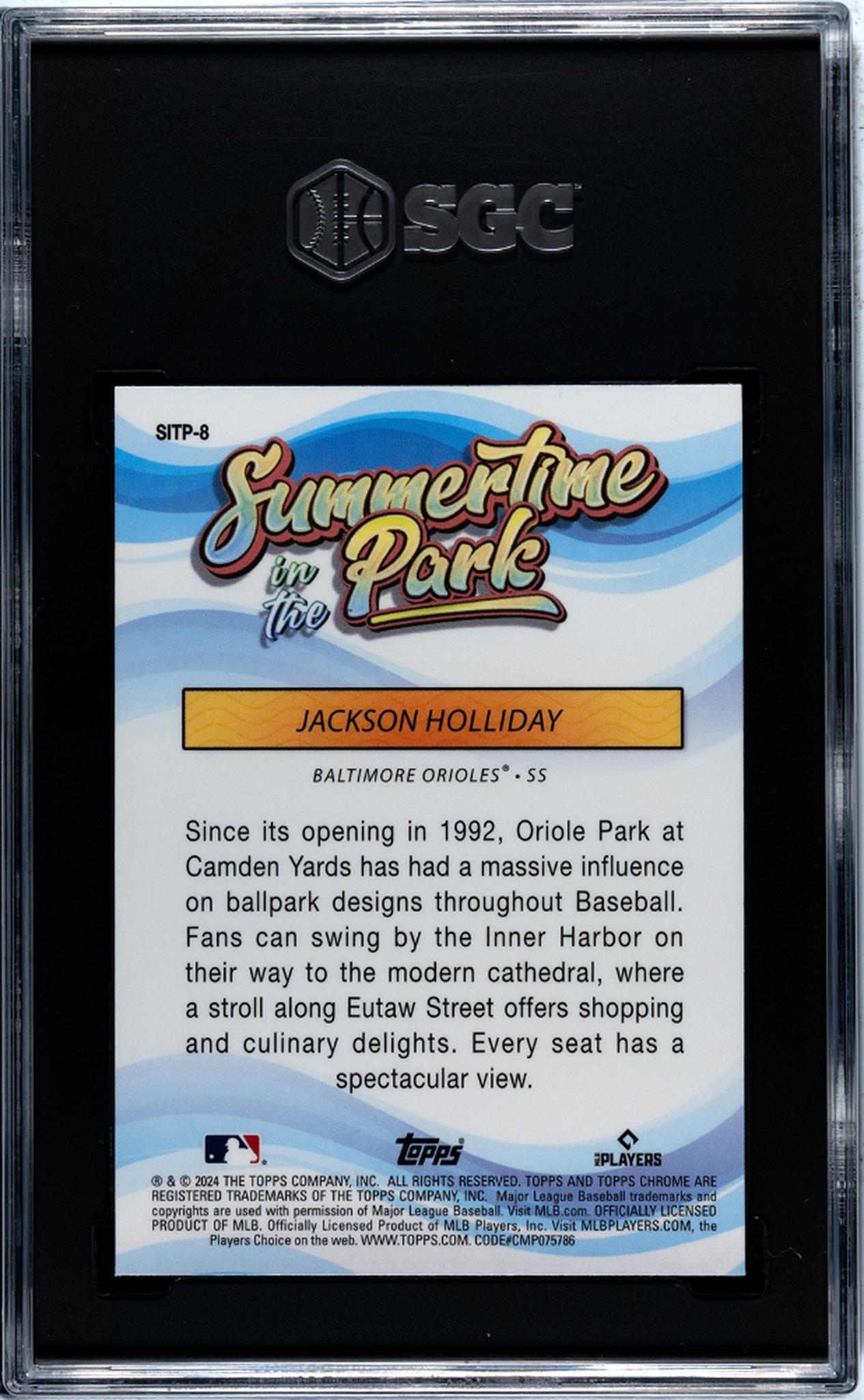 2024 Topps Chrome #SITP-8 Jackson Holliday Summertime in the Park SGC 10