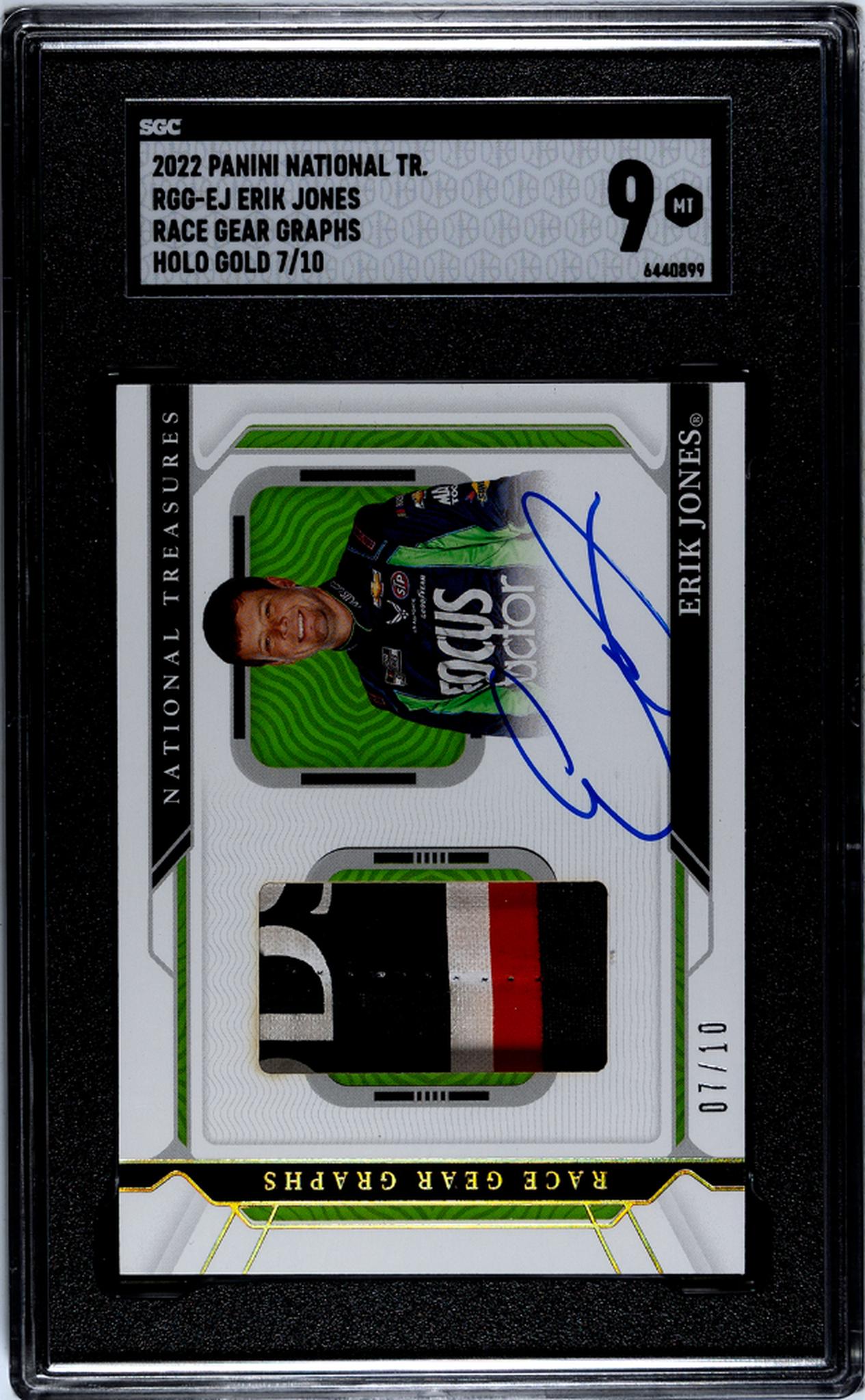 2022 Panini National Treasures #RGG-EJ Erik Jones Race Gear Graphs Holo Gold 7/10 SGC 9