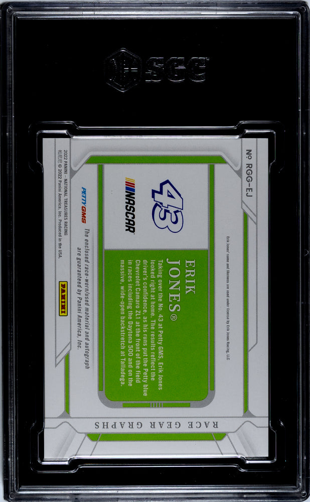 2022 Panini National Treasures #RGG-EJ Erik Jones Race Gear Graphs Holo Gold 7/10 SGC 9