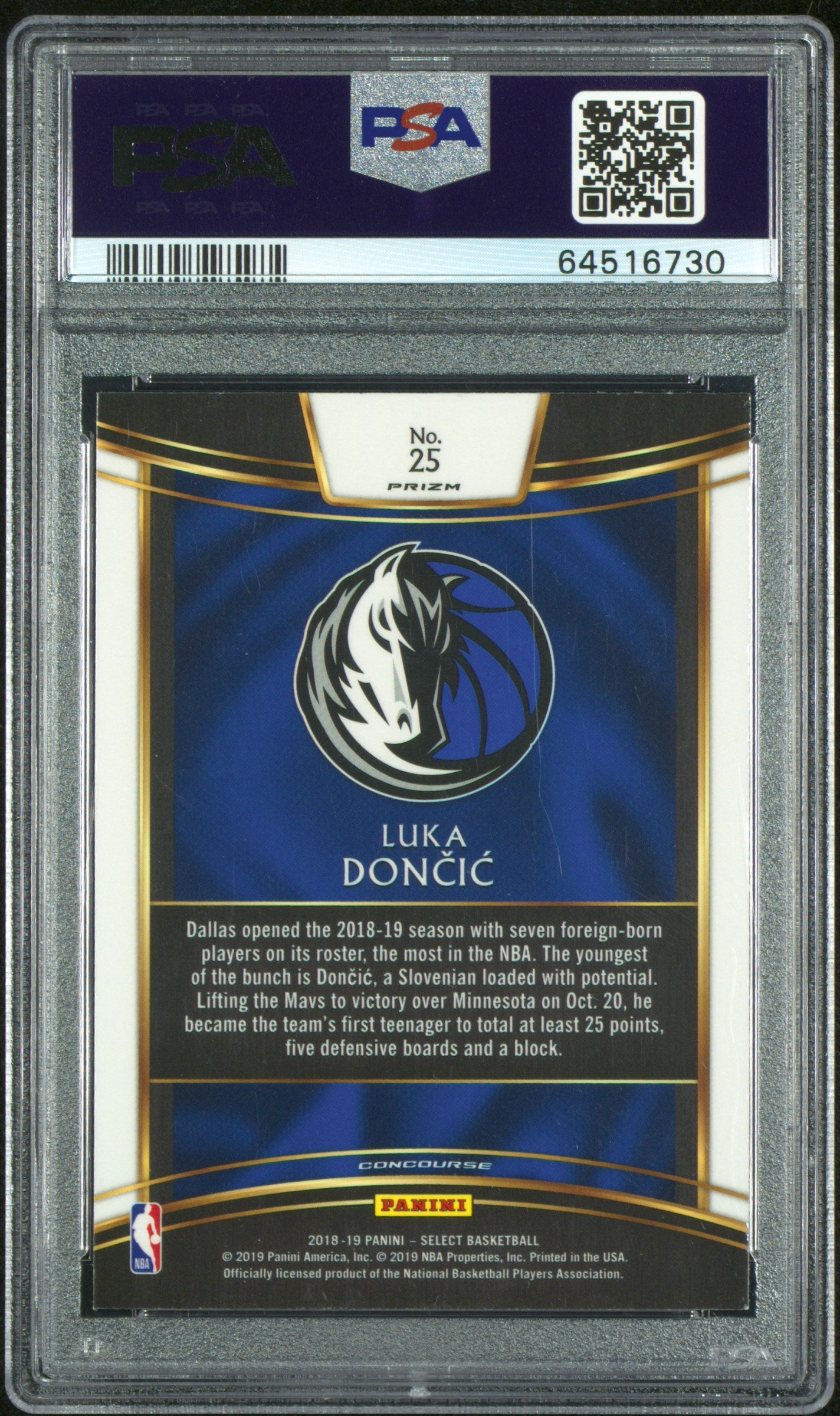 2018 Panini Select Scope Prizm Luka Doncic #25 RC Concourse PSA 9