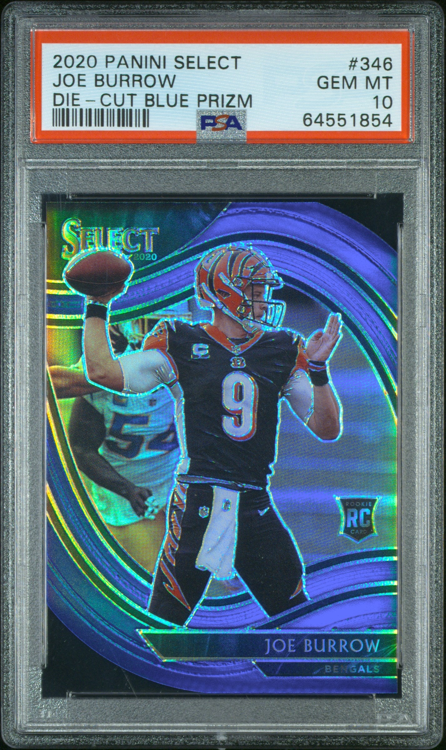 2020 Panini Select Die-Cut Blue Prizm Joe Burrow #346 RC Field Level PSA 10