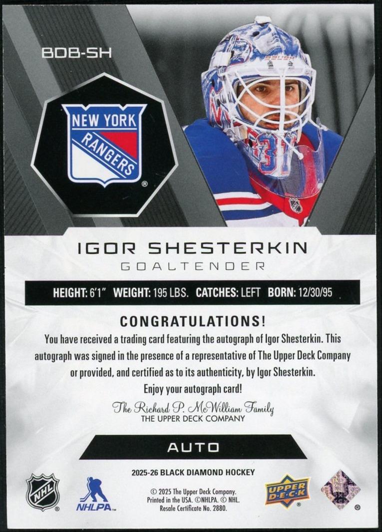 2025-26 Upper Deck BDB-SH Igor Shesterkin Autograph-Blue /25