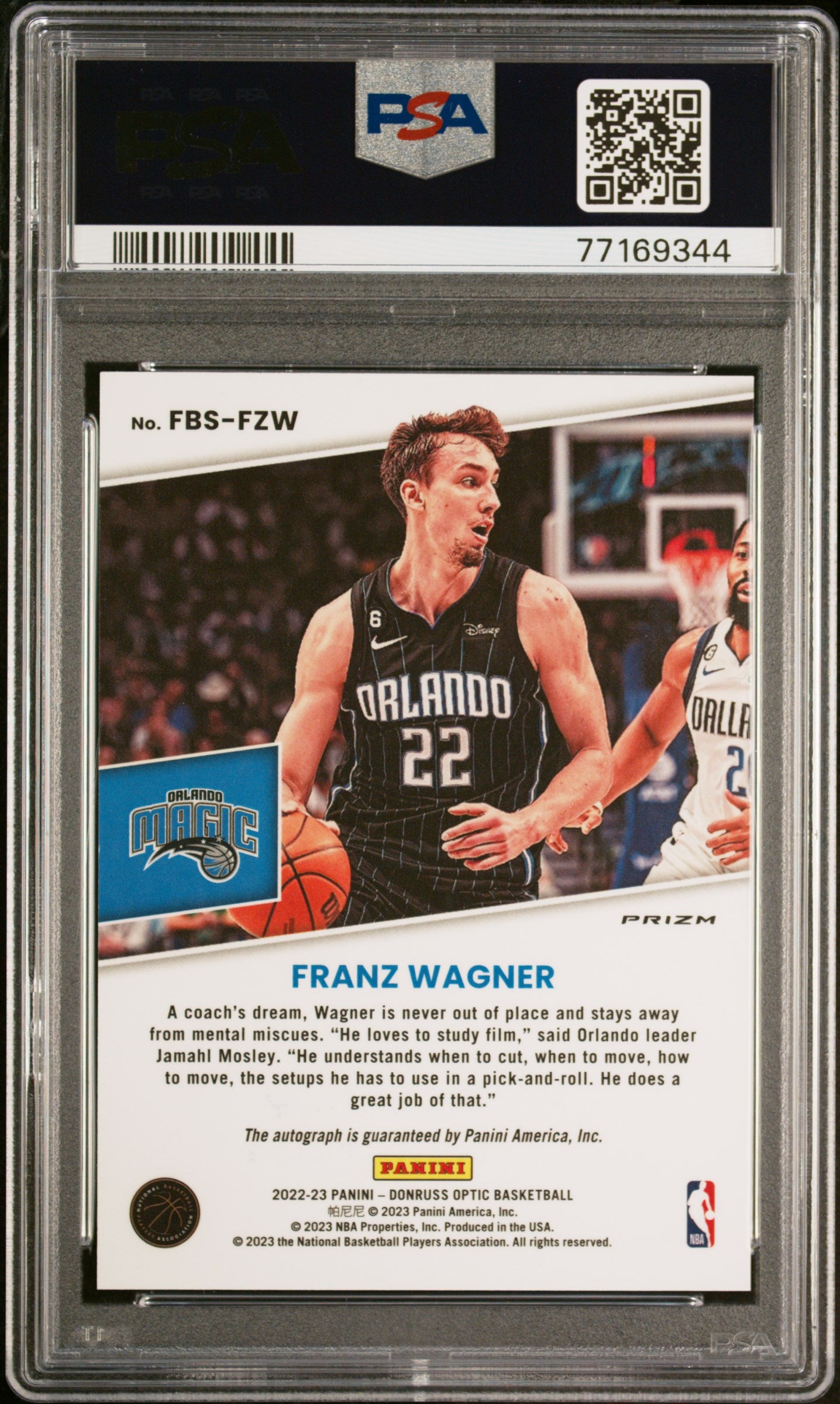 2022 Donruss Optic Fast Break Signatures Franz Wagner #44 PSA 9