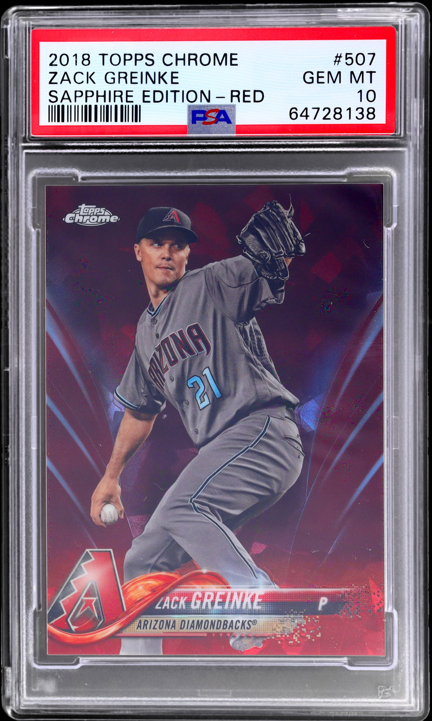 2018 Topps Chrome Sapphire Zack Greinke #507 /10 PSA 10 Red