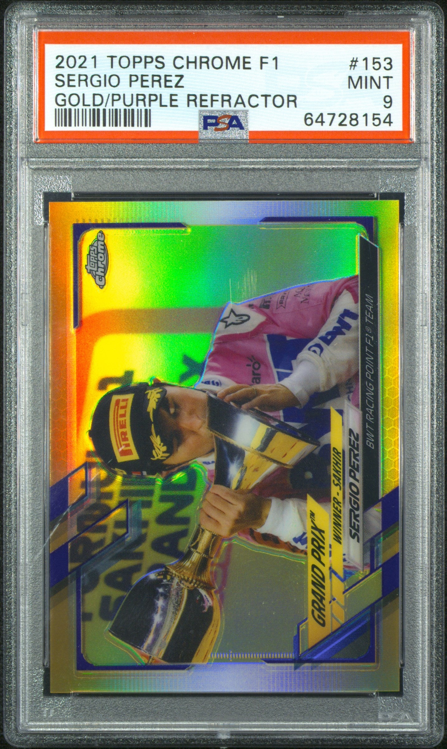 2021 Topps Chrome F1 Gold/Purple Refractor Sergio Perez #153 PSA 9