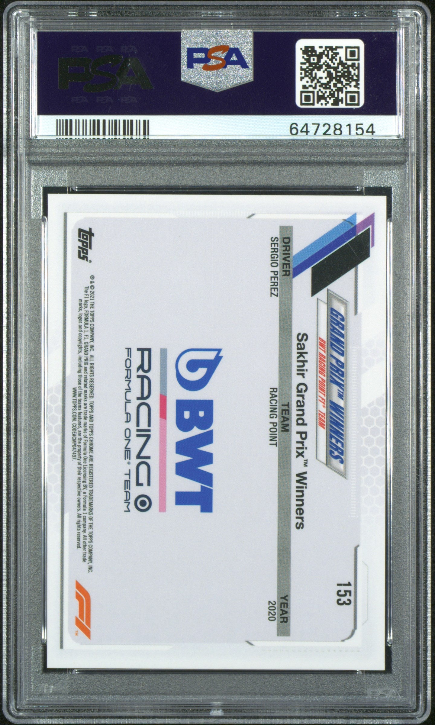 2021 Topps Chrome F1 Gold/Purple Refractor Sergio Perez #153 PSA 9