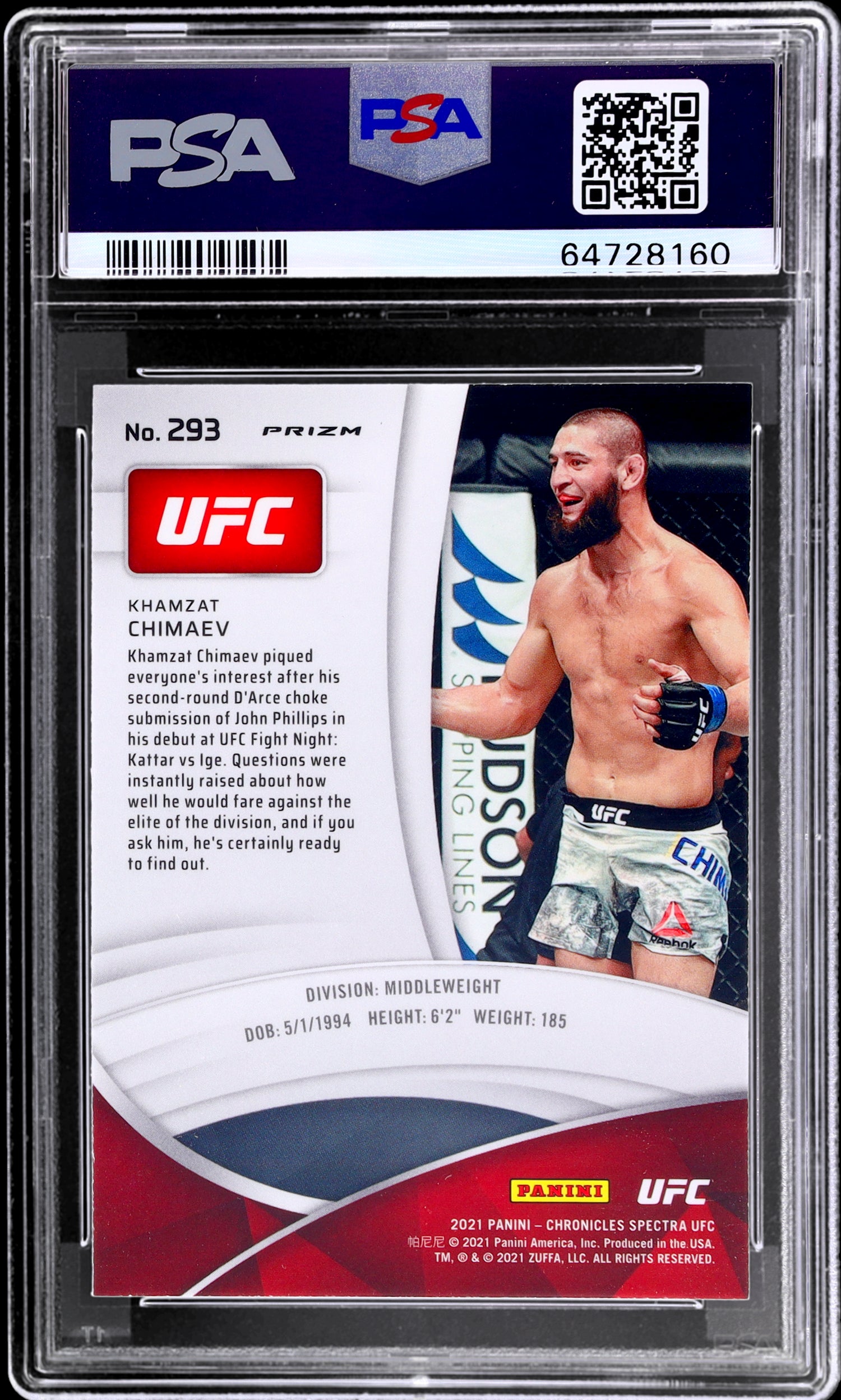 2021 Panini Chronicles Spectra Khamzat Chimaev #293 PSA 10 RC Prizm