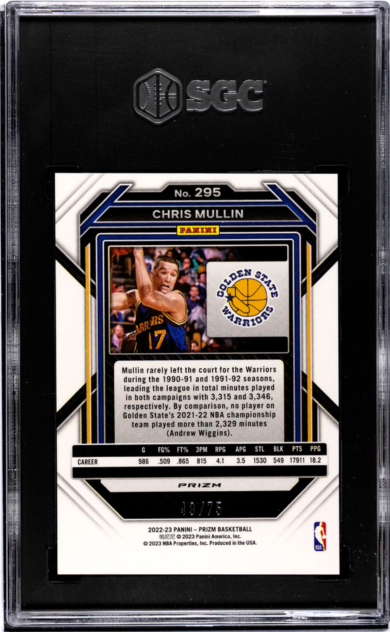 2022 Prizm #295 Chris Mullin Purple Fast Break Prizm /75 SGC 8.5