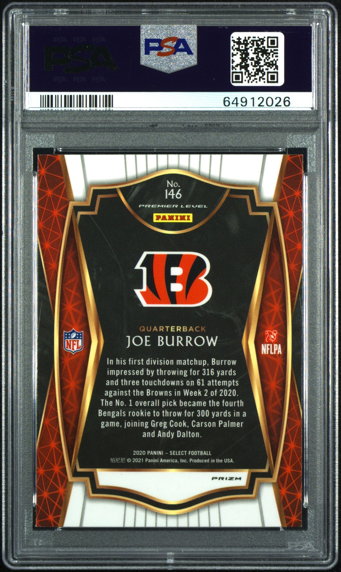 2020 Panini Select Rookie Silver #146 Joe Burrow PSA 10