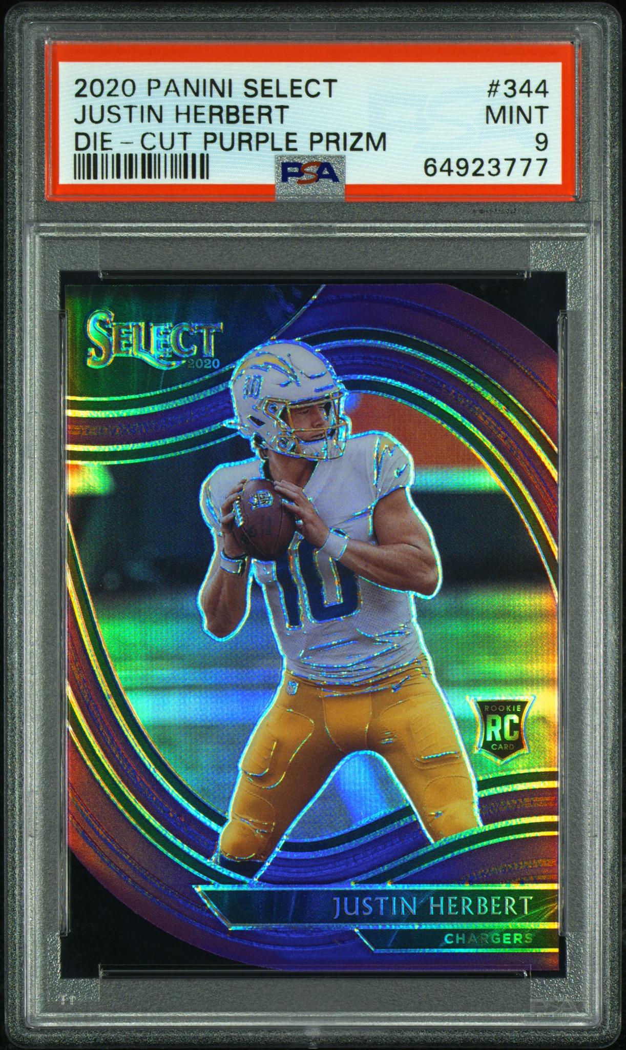 2020 Panini Select Purple Prizm Die-Cut Justin Herbert #344 RC Field Level PSA 9