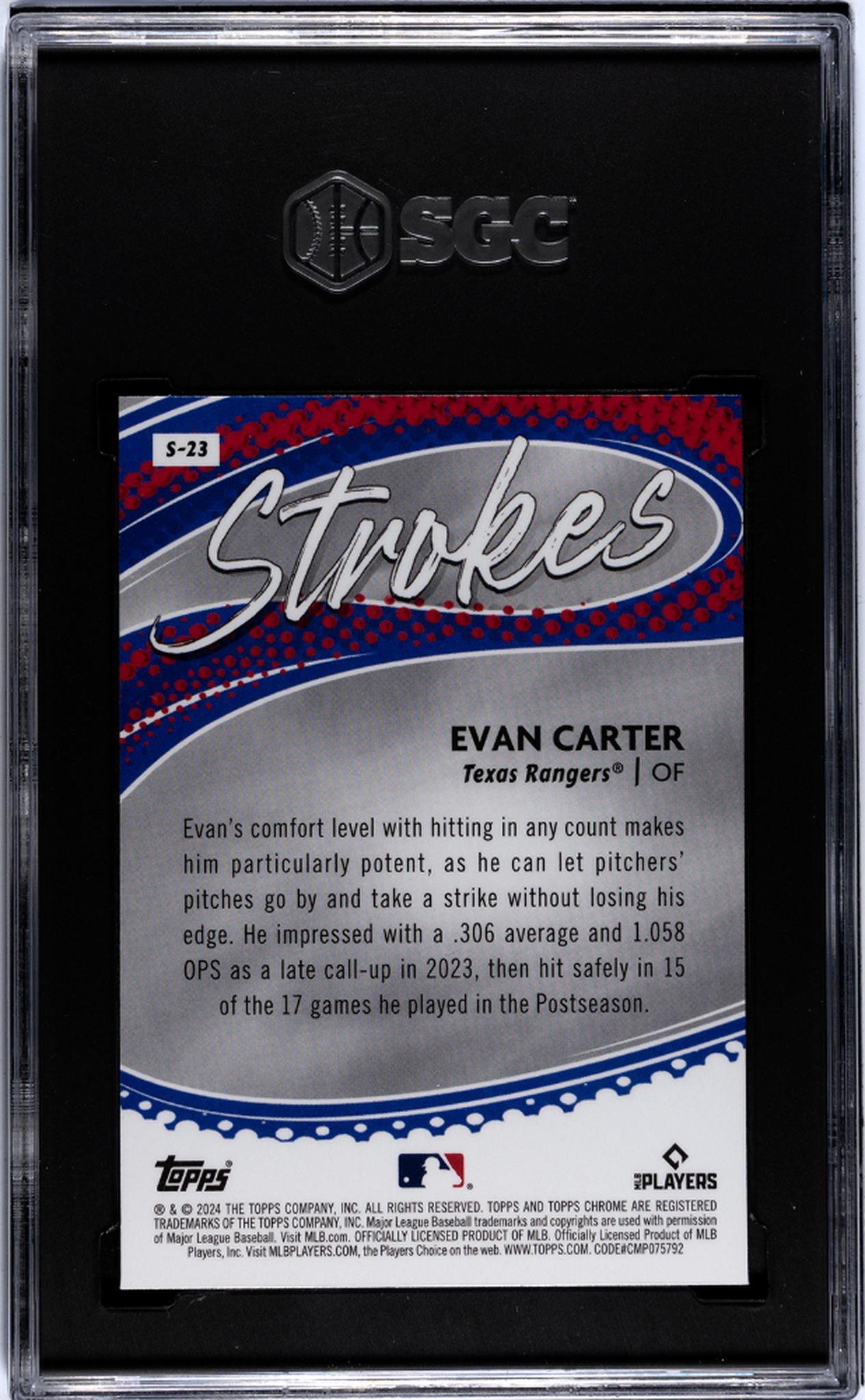 2024 Topps Chrome #S-23 Evan Carter Strokes Rookie SGC 10