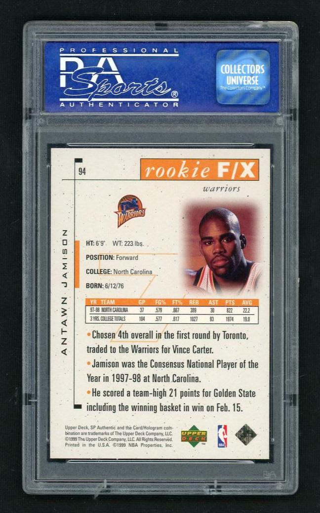 1998 SP Authentic Antawn Jamison #94 /3500 PSA 10