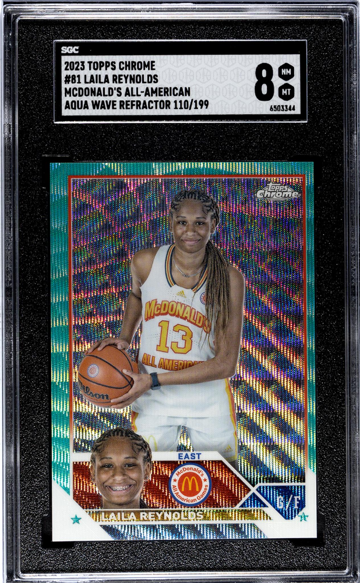 2023 Topps Chrome Mcdonald's All-American #81 Laila Reynolds Aqua Wave Refractor 110/199 SGC 8