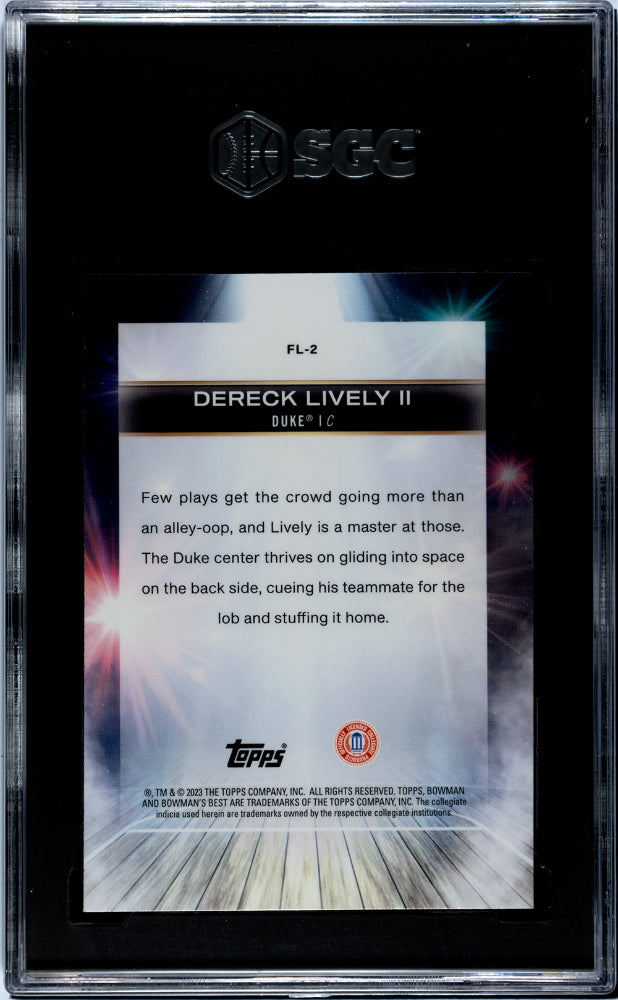 2022-23 Bowman University Best #FL-2 Dereck Lively II Flashing Lights SGC 9.5