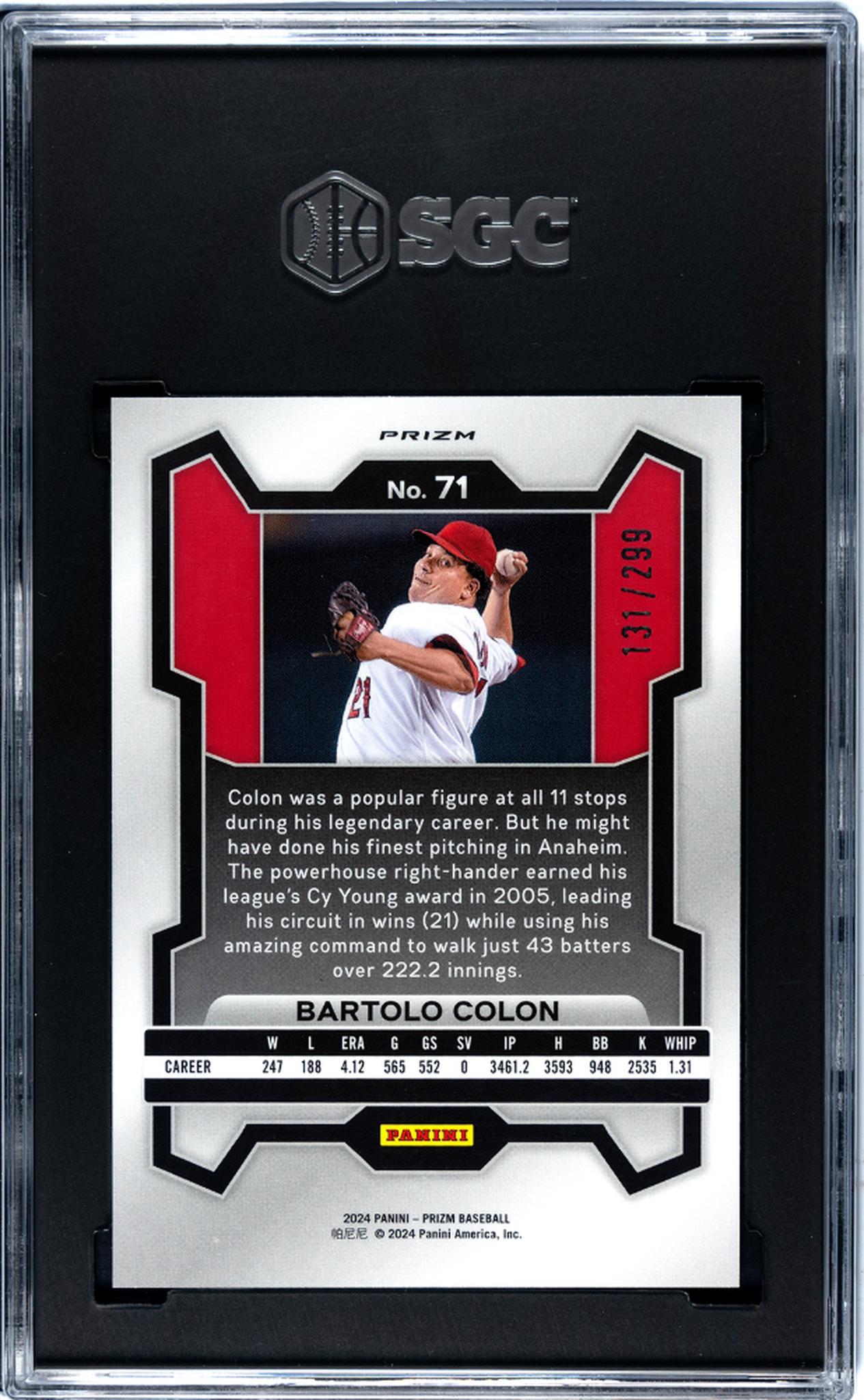 2024 Prizm #71 Bartolo Colon Red Prizm /299 SGC 9