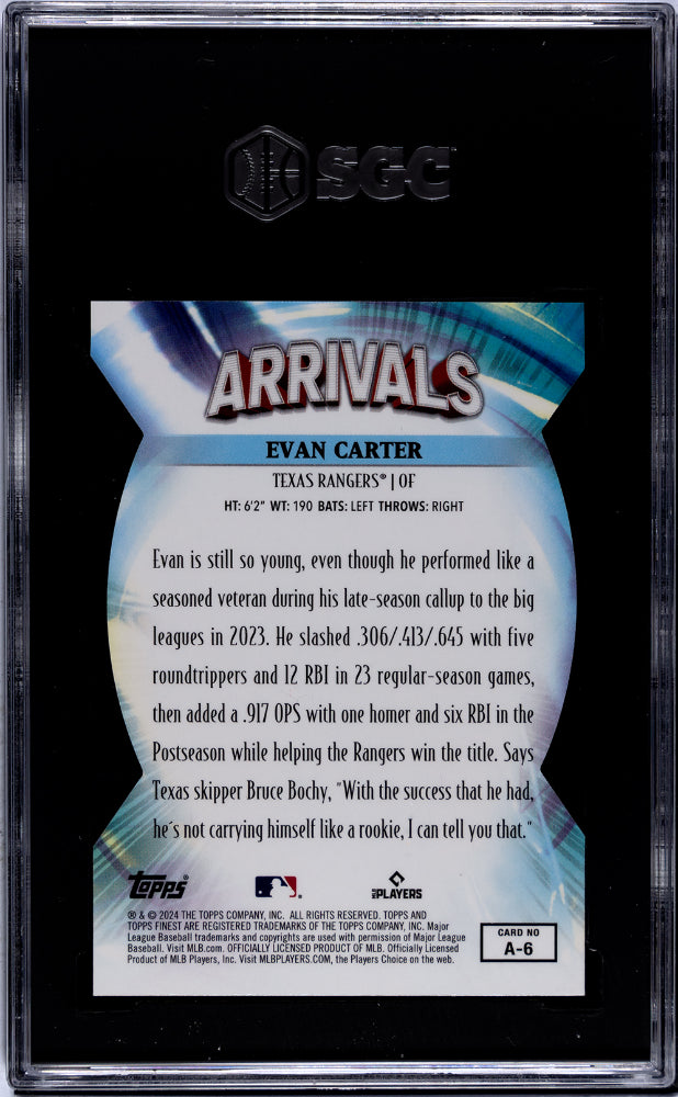 2024 Topps Finest #A-6 Evan Carter Arrivals SGC 9.5