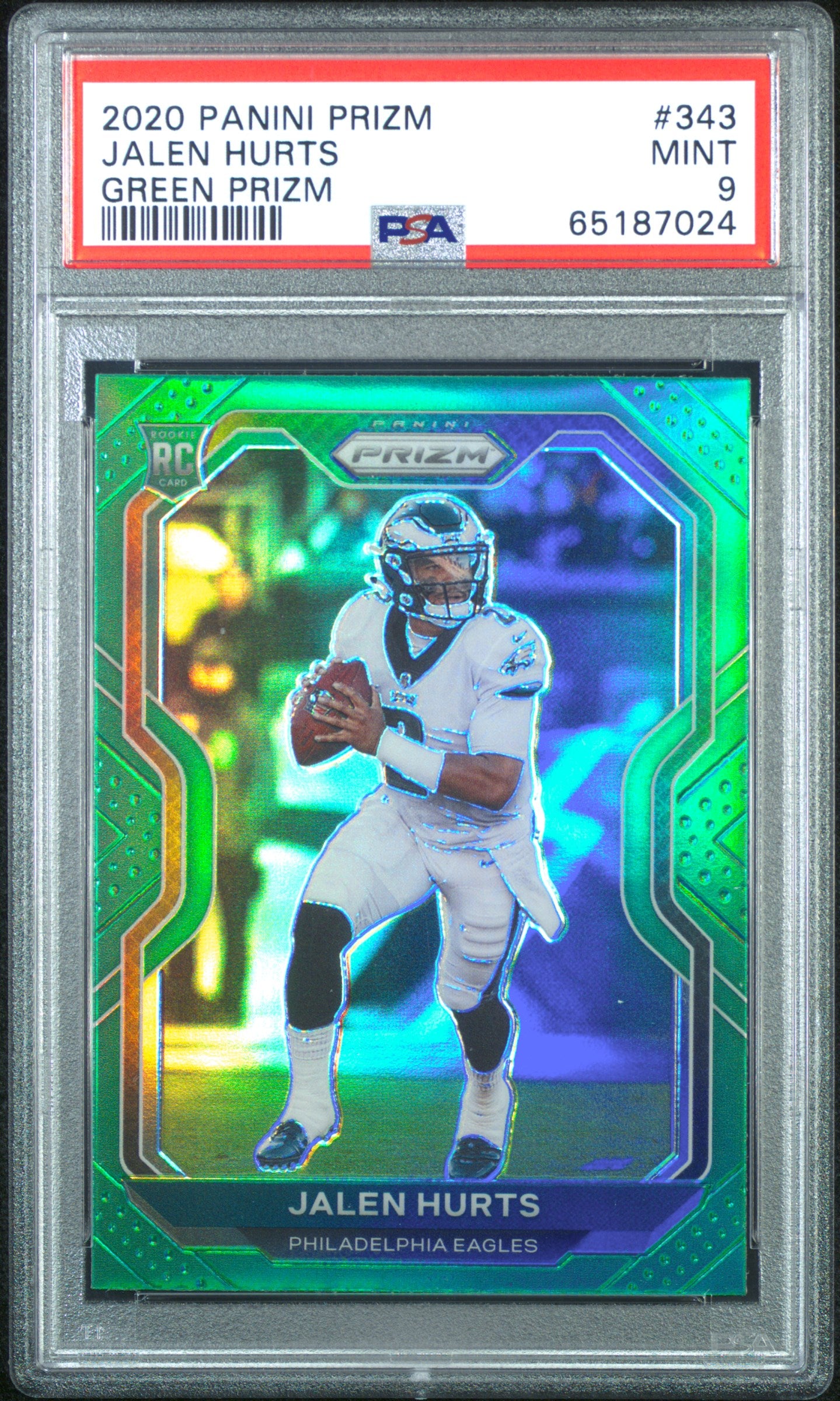2020 Panini Prizm Green Prizm Jalen Hurts #343 RC PSA 9